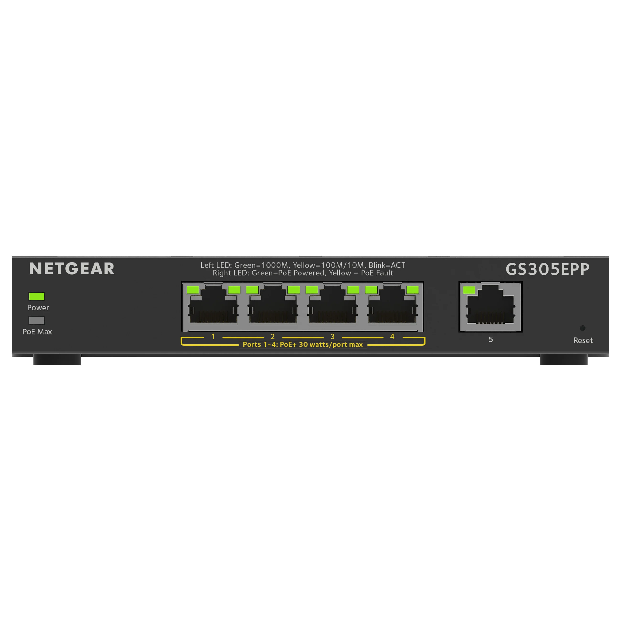 NETGEAR 5 Port Gigabit Ethernet High Power PoE  Plus Switch  GS305EPP  Managed L2 L3 Gigabit Ethernet  10 100 1000  Power over Ethernet  PoE  Schwarz Switches