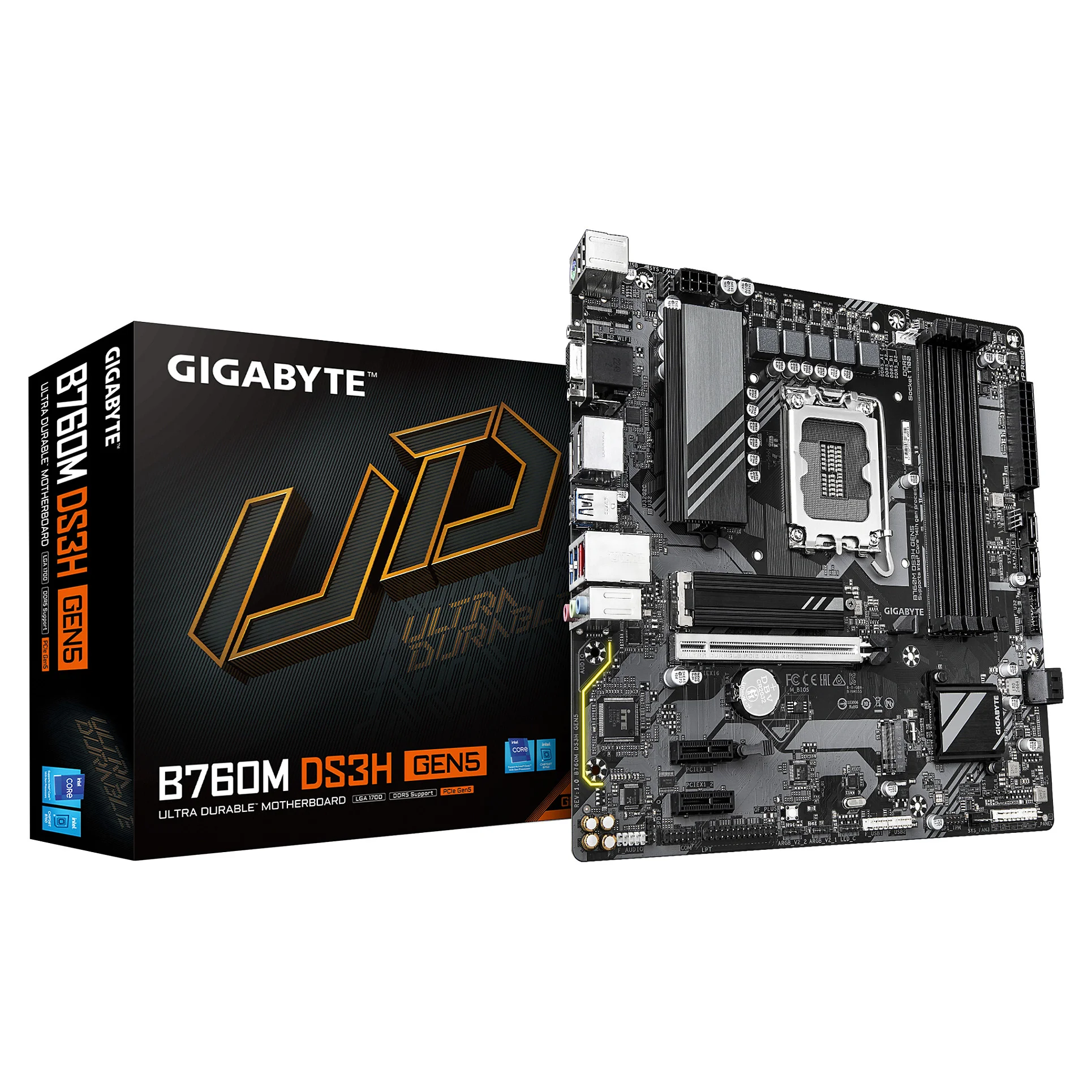 GIGABYTE B760M DS3H GEN5 Mainboard   Unterstuetzt Intel Core Prozessoren der 14  Generation  digitales VRM mit 6 2 1 Phasen  bis zu 5600 MHz DDR5  2 x PCIe 4 0 M 2  2 5GbE LAN  USB 3 2 Gen2 PC-Zubehoer