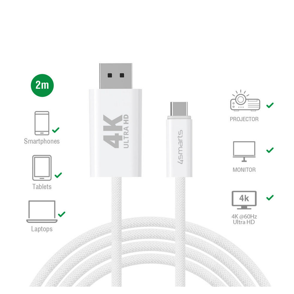 4SMARTS USB C auf Display Port Kabel  2m  weiss PC-Zubehoer