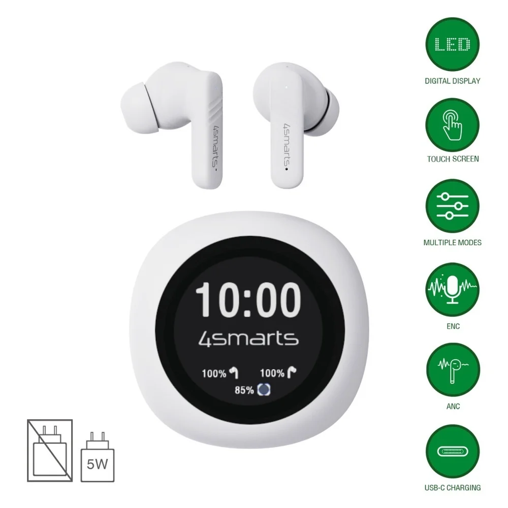 4SMARTS In Ear TWS Kopfhoerer SkyBuds Pro Screen ANC weiss