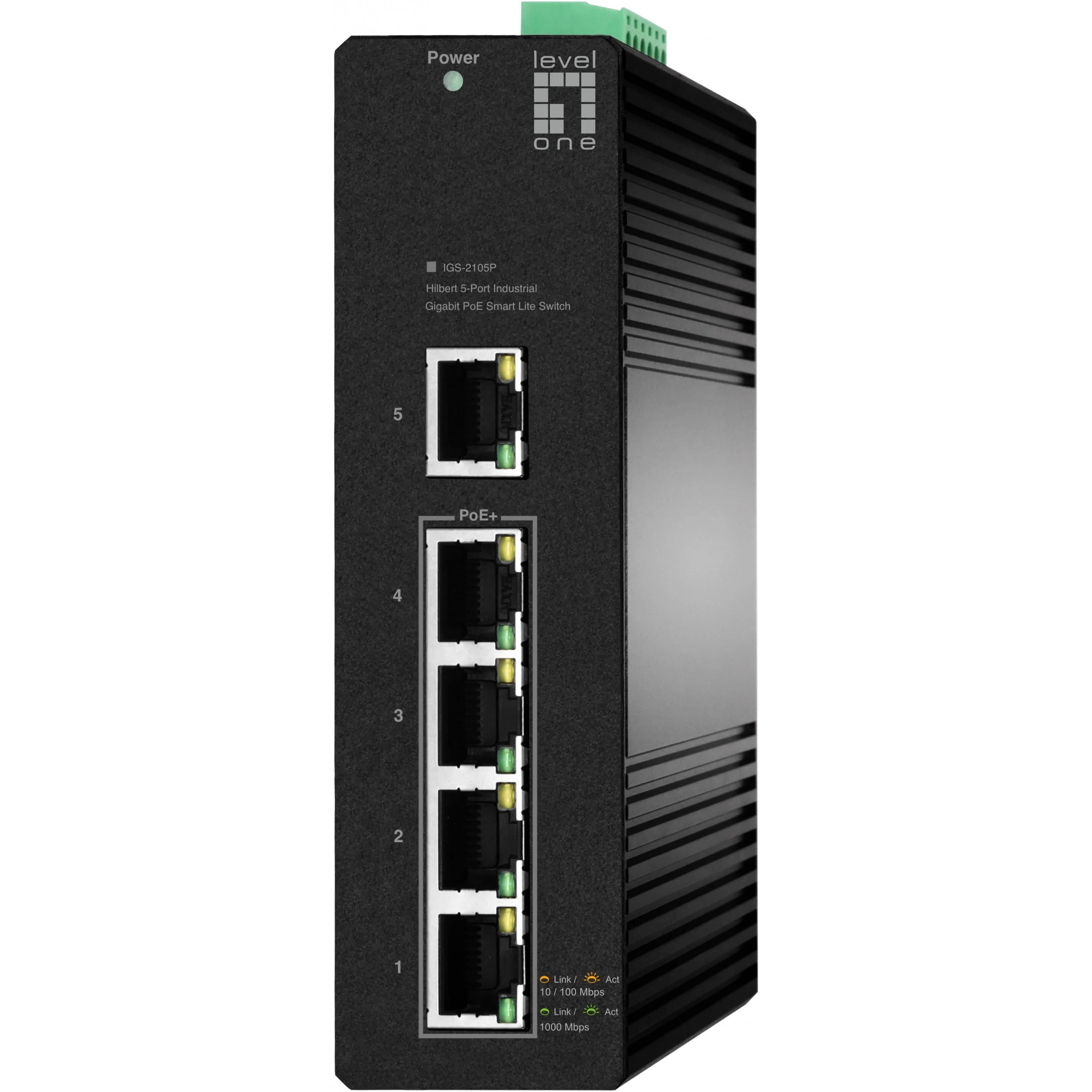LevelOne Hilbert 5 Port Industrial Gigabit PoE Smart Lite Switch  4 PoE Ausgaenge  802 3at af PoE Switches