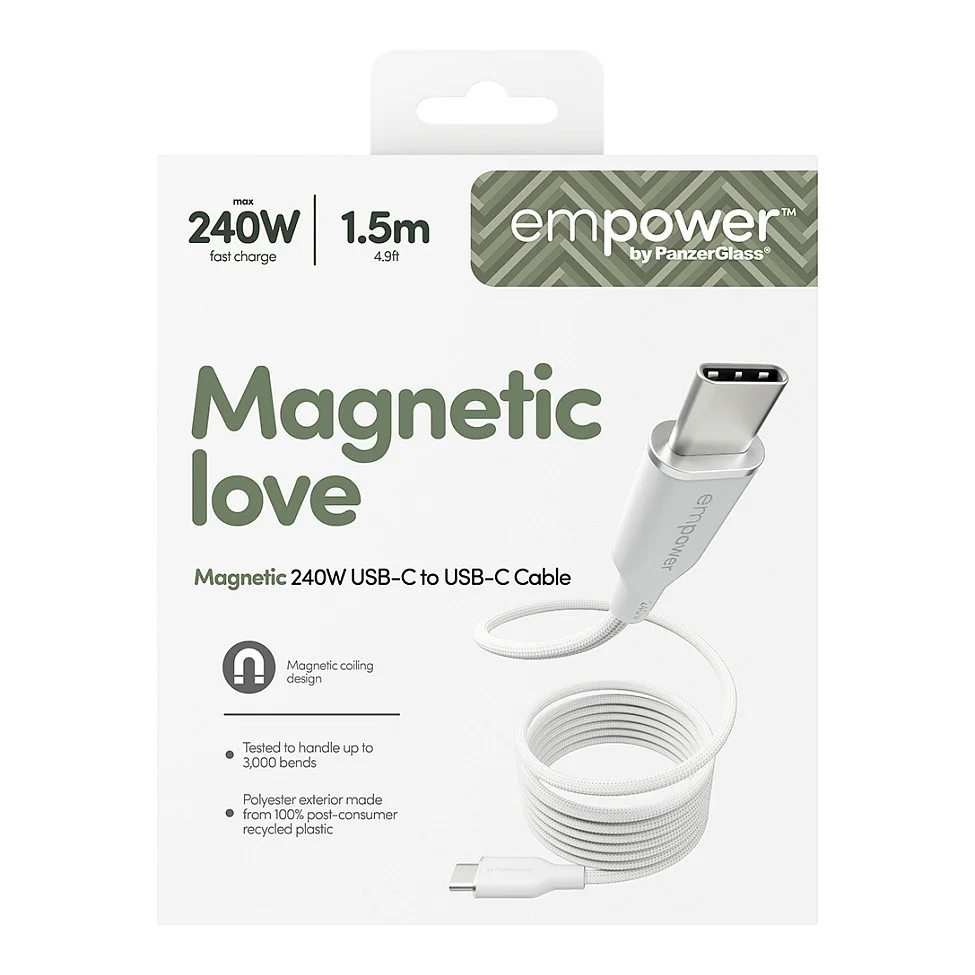 PanzerGlass empower  by   Magnetic 240W USB C to USB C Kabel   USB 2 0   1 5M  Silber Weiss Akkus Powerbanks & Kabel