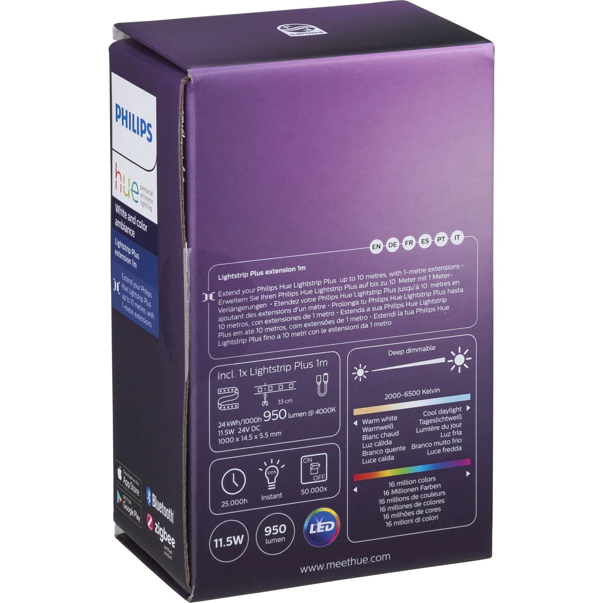 Philips Hue Lightstrip Plus 1m Erweit White Col Amb 950lm Lightstrips