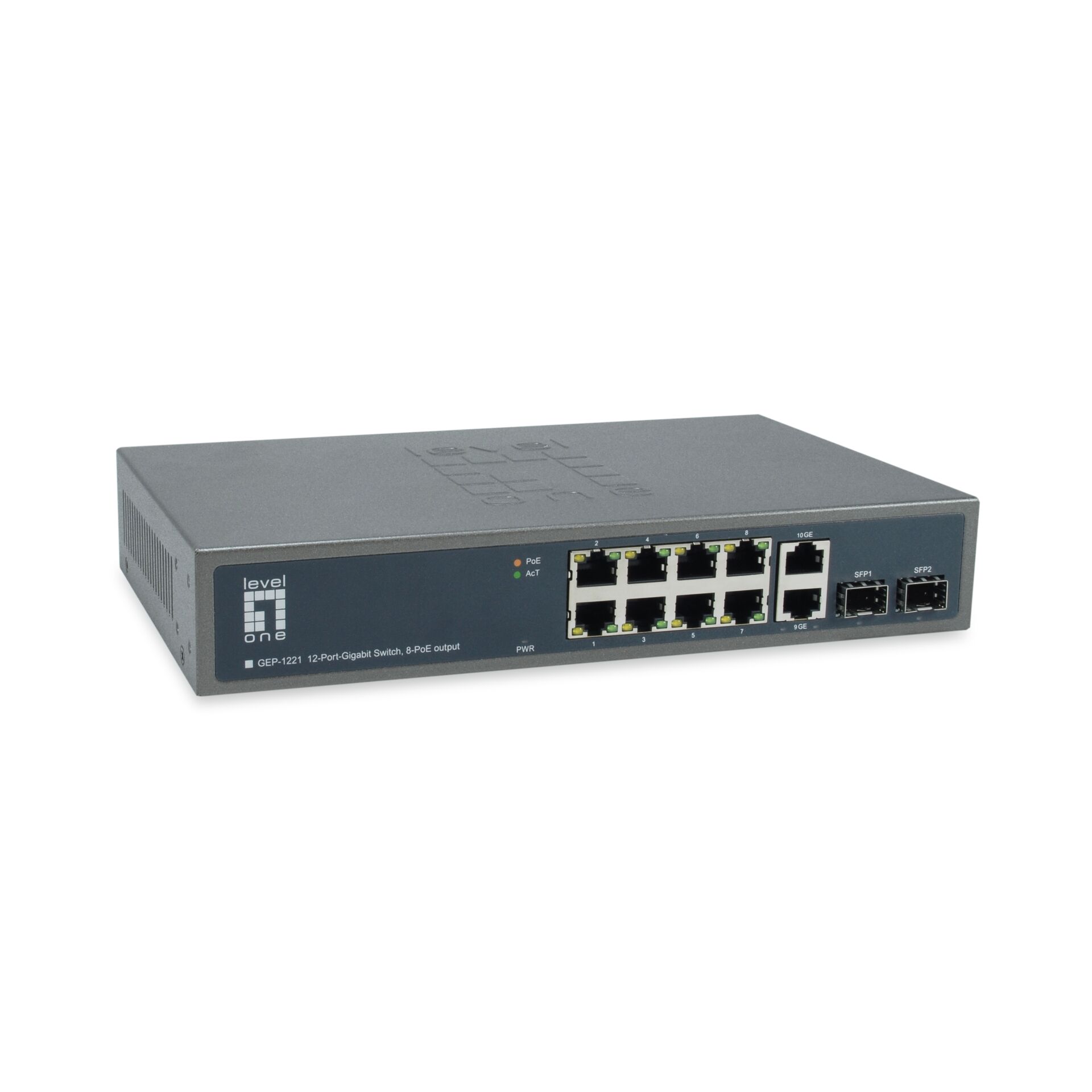 LevelOne GEP 1221 Netzwerk Switch Unmanaged Gigabit Ethernet 10 100 1000 Power over Ethernet PoE Schwarz