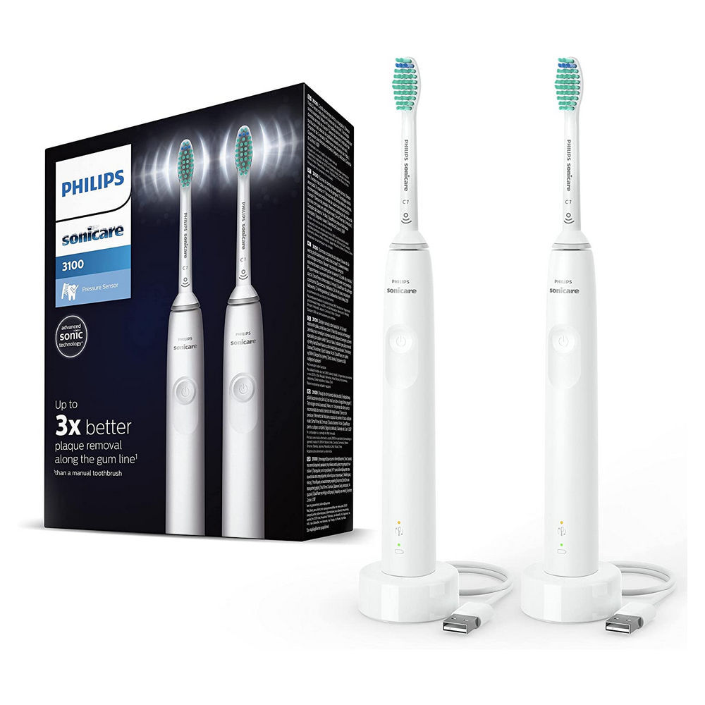 Philips Elektrische Schallzahnbuerste Series 3100 HX3675 13  Doppelpack  weiss Zahnpflege