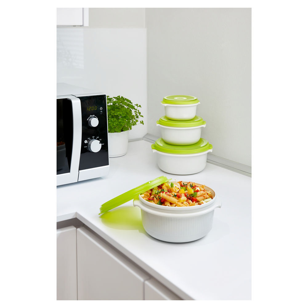 Emsa Mikrowellentopf Set Micro Family  3 tlg   weiss apfelgruen Kueche