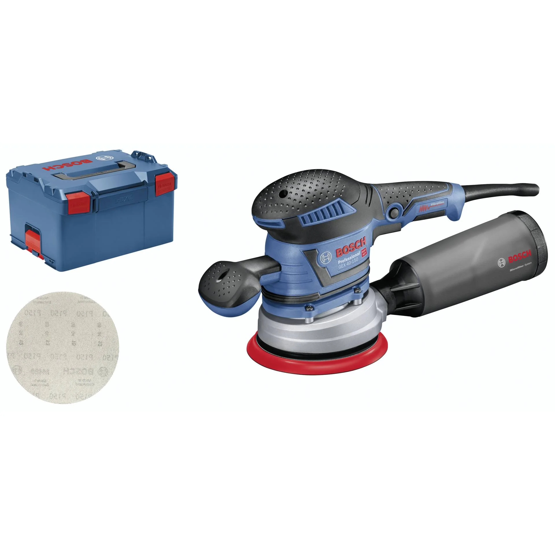 Bosch GEX 40 150 PROFESSIONAL Tellerschleifer 12000 RPM 24000 OPM Schwarz  Blau  Grau  Rot 400 W Schleifer Hobel & Fraesen
