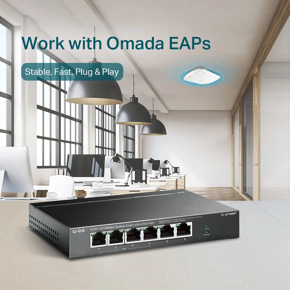TP Link 6 Port 10 100Mbit s Desktop Switch mit 4 Port PoE  Switches