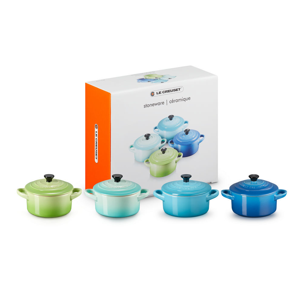 Le Creuset 4x1 Mini Braeterset m Deckel 10x5cm  Meeresbrise Kuechenkleingeraete