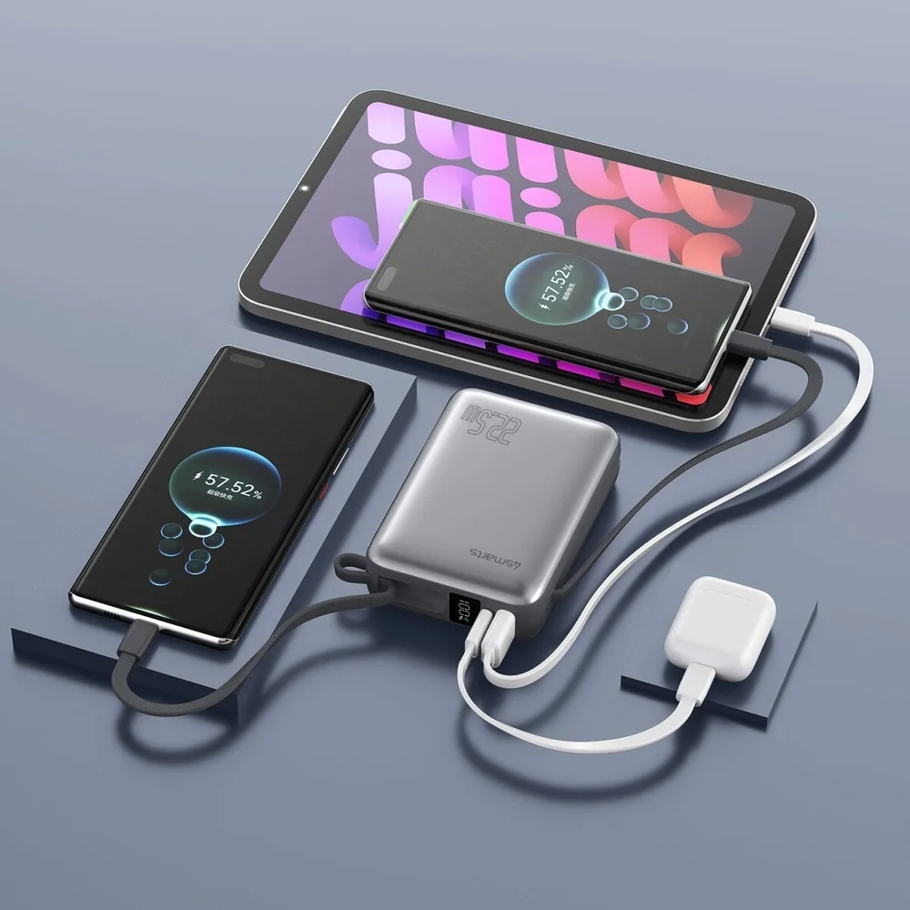 4SMARTS Powerbank 20 000 mAh 22 5 Watt mit zwei integrierten USB C Kabeln Akkus Powerbanks & Kabel
