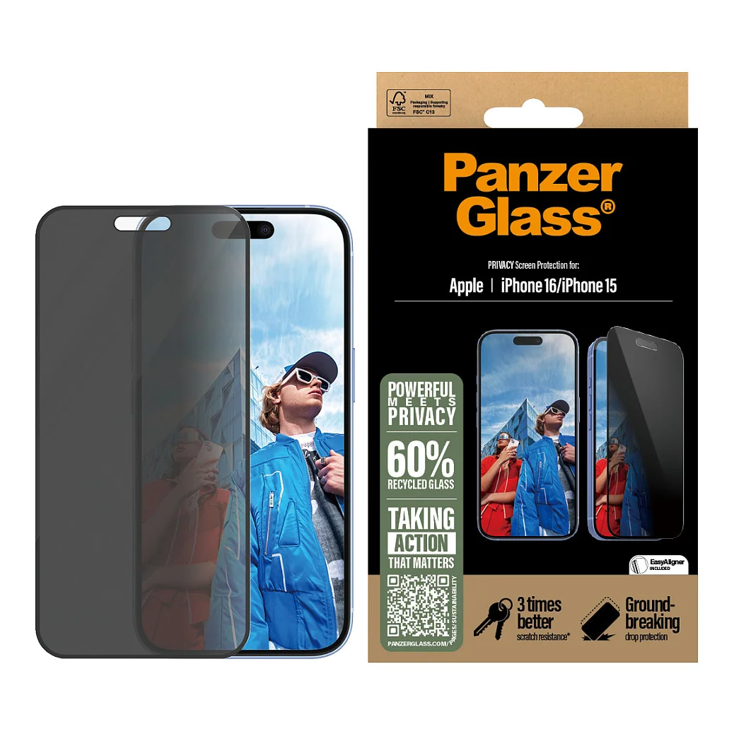 PanzerGlass   Privacy Displayschutz iPhone 16   15   Ultra Wide Fit m  EasyAligner Notebook & Tablet Zubehoer