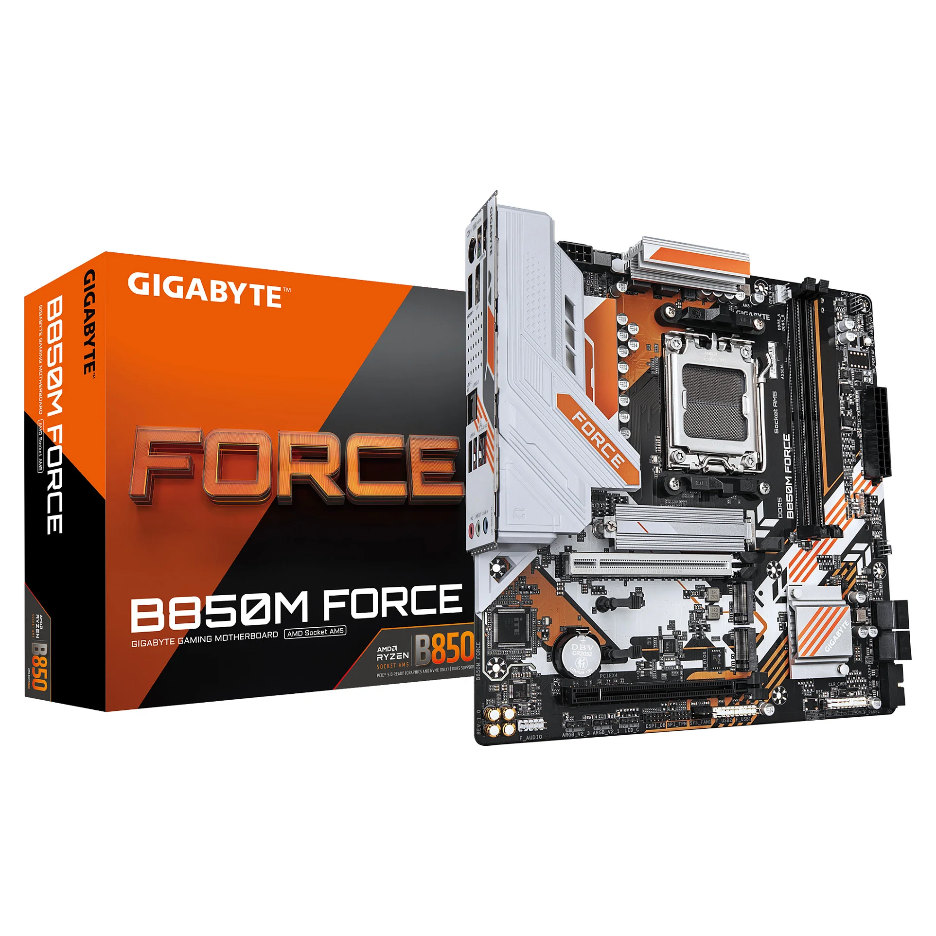 GIGABYTE B850M FORCE Mainboard   Unterstuetzt AMD Ryzen 9000 Serie Prozessoren  8 2 2 Phasen Digital VRM  bis zu 9600 MHz DDR5  OC   1 x PCIe 5 0 M 2   2 x PCIe 4 0 M 2  2 5 GbE LAN  USB 3 2 Gen 2 PC-Komponenten