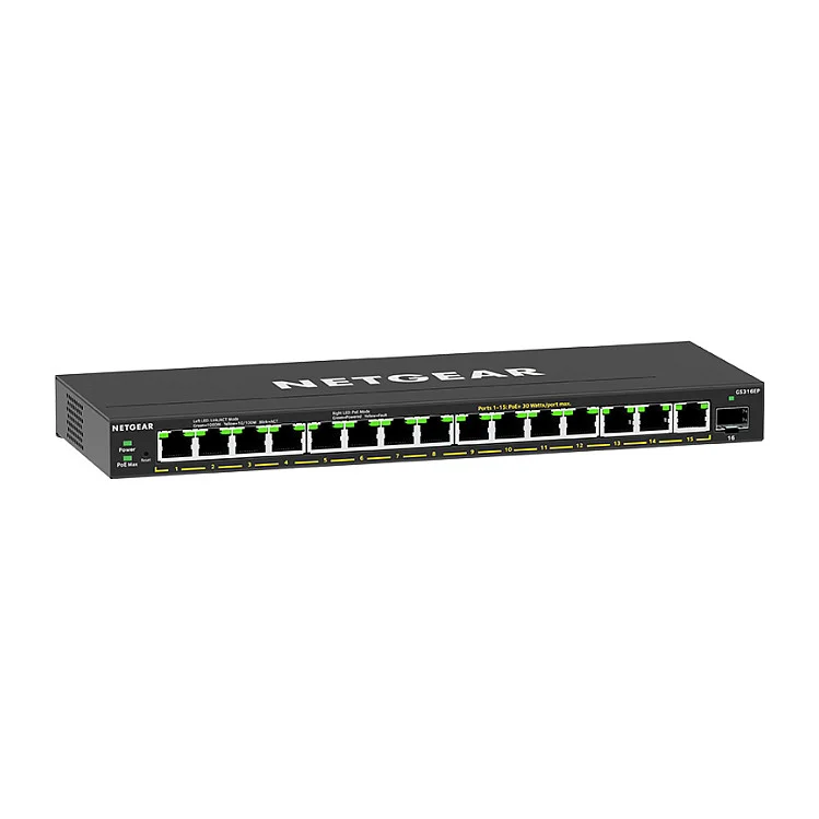 NETGEAR GS316EP 100PES Netzwerk Switch Managed Gigabit Ethernet  10 100 1000  Power over Ethernet  PoE  Schwarz Switches