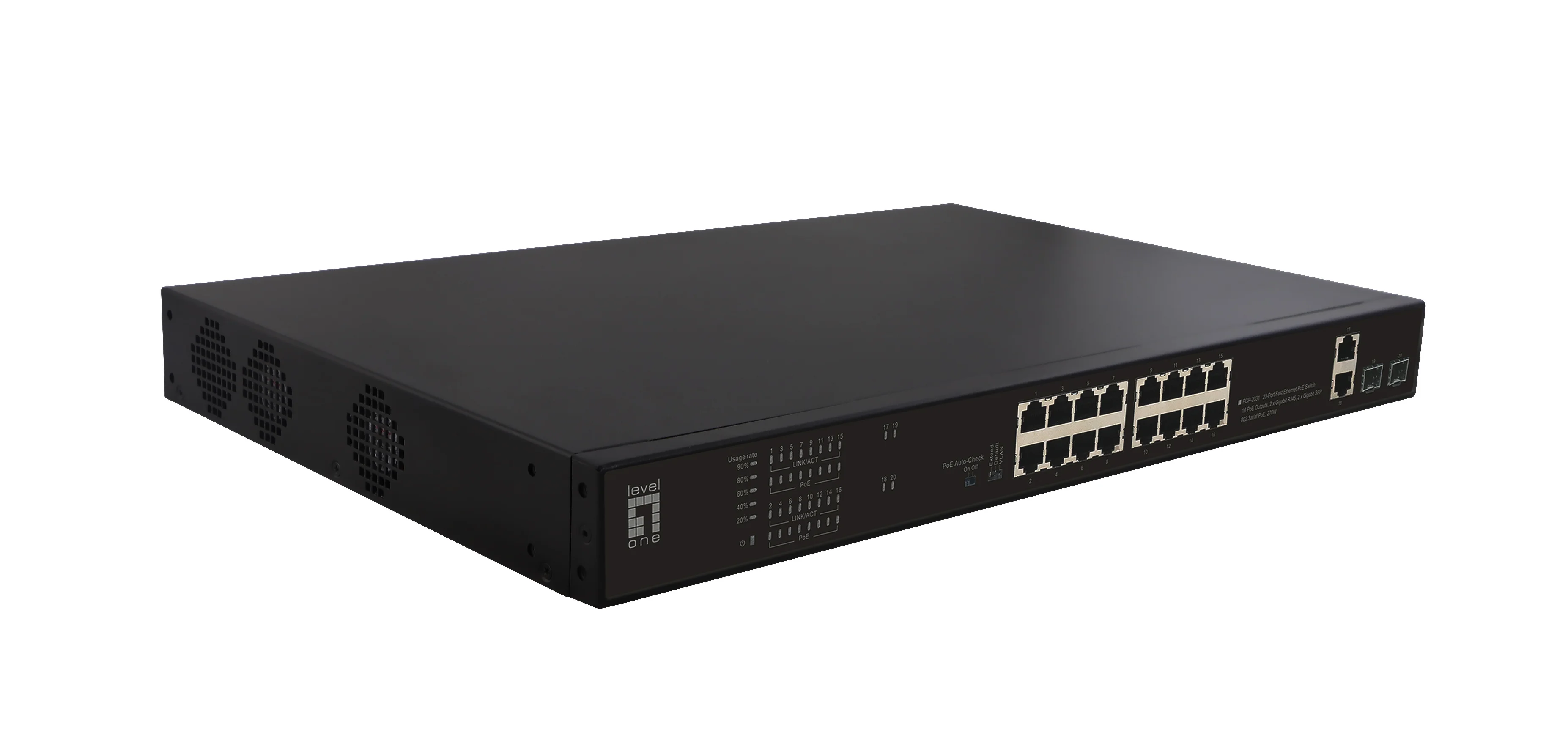 LevelOne FGP 2031 Netzwerk Switch Unmanaged Fast Ethernet 10 100 Power over Ethernet PoE 1U Schwarz