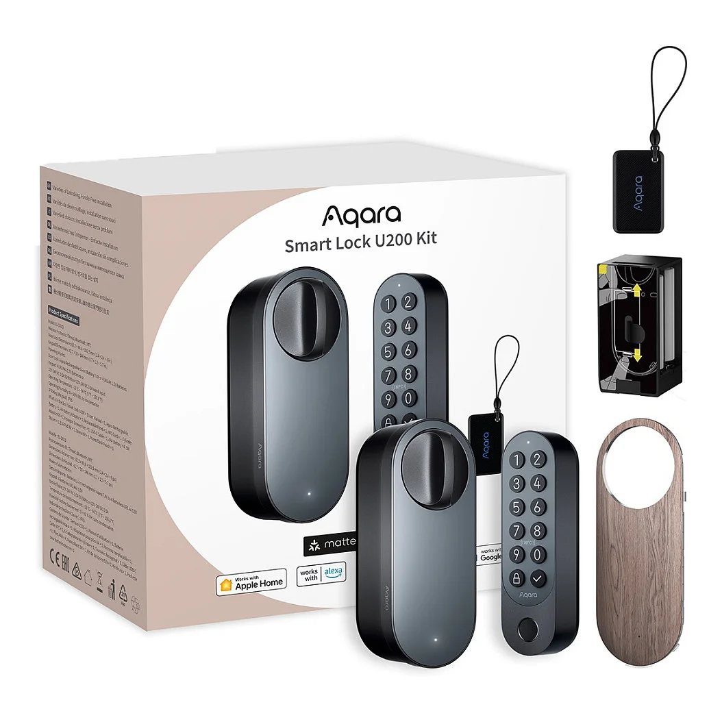 Aqara Smart Lock U200 KIT Schwarz  Matter over Thread  Tuerklingeln & Tuerschloesser