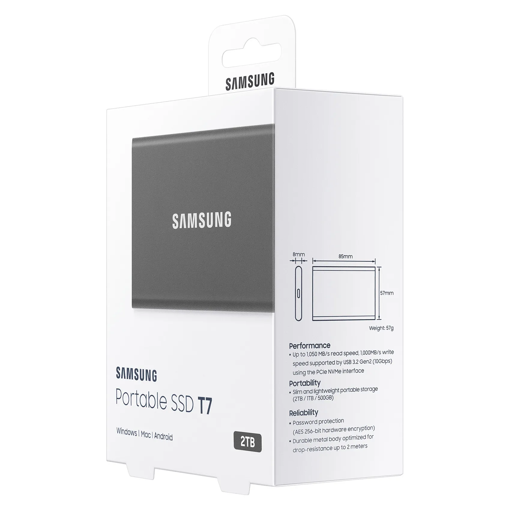 Samsung 2tb  portable t7 usb 3 2 gen2 titan gray retail Speichermedien