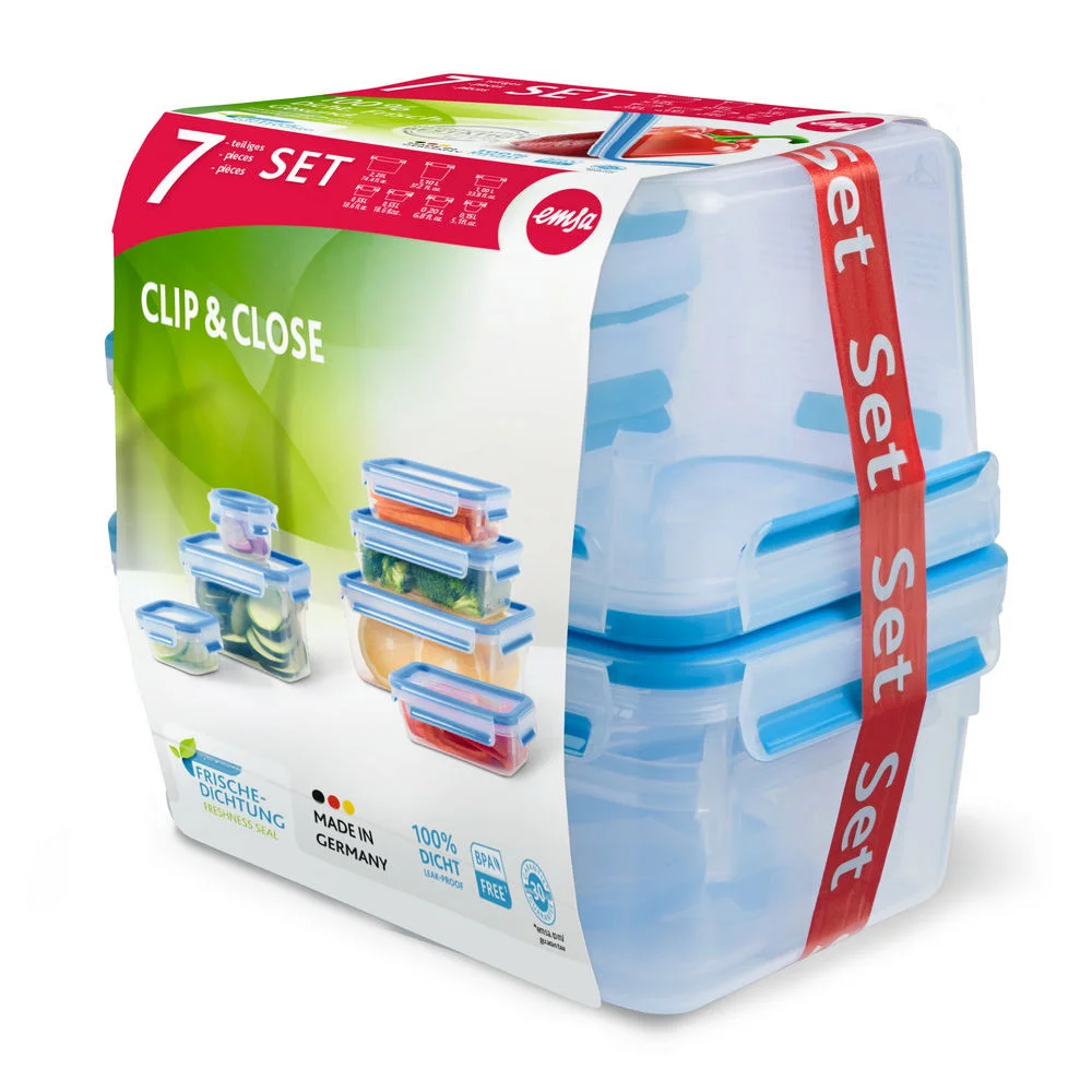 EMSA N1031600 Lebensmittelaufbewahrungsbehaelter Rechteckig Set 5 75 l Blau  Transparent 7 Stueck e  Kueche