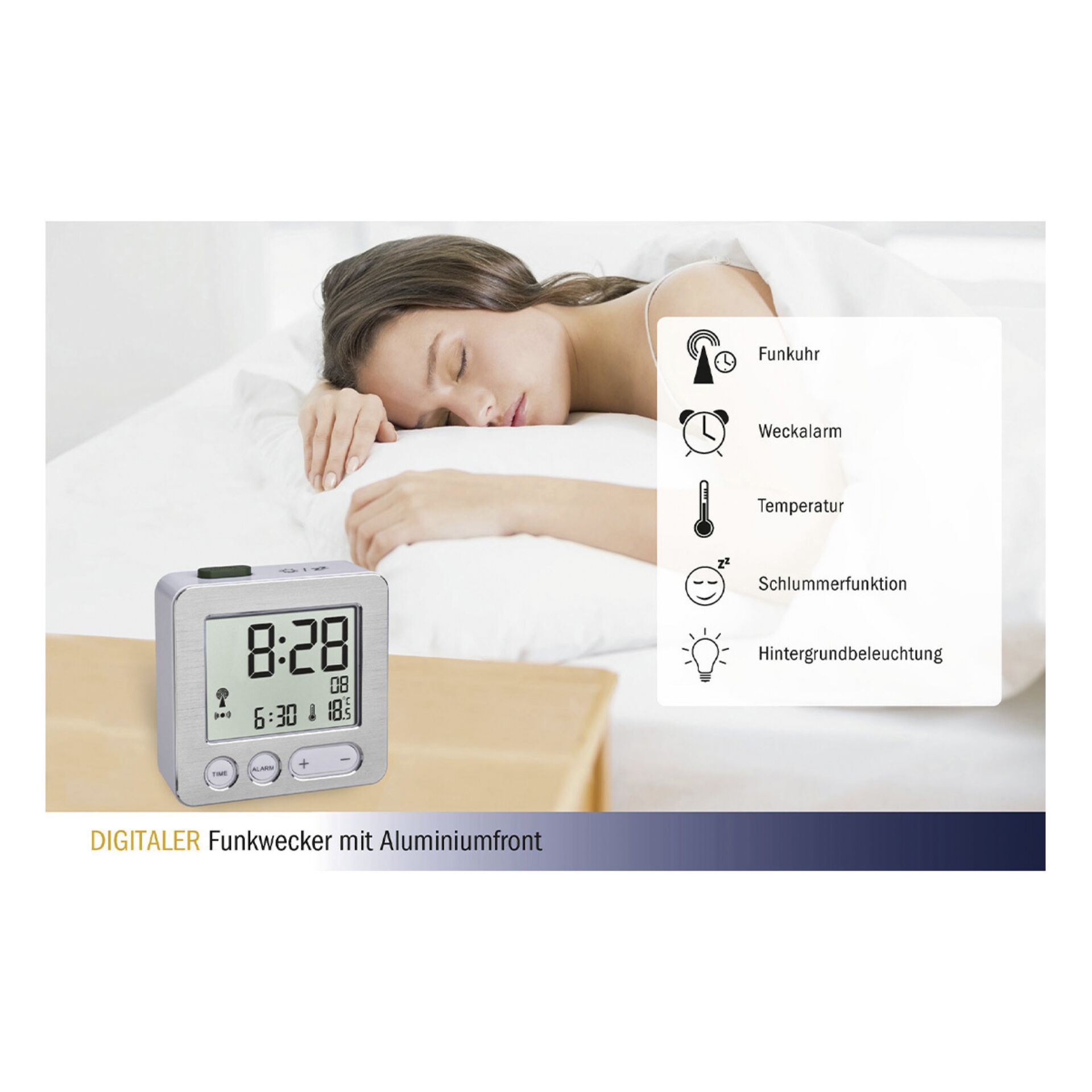 TFA Dostmann TFA 60 2545 54 Funk Wecker silber weiss Uhren