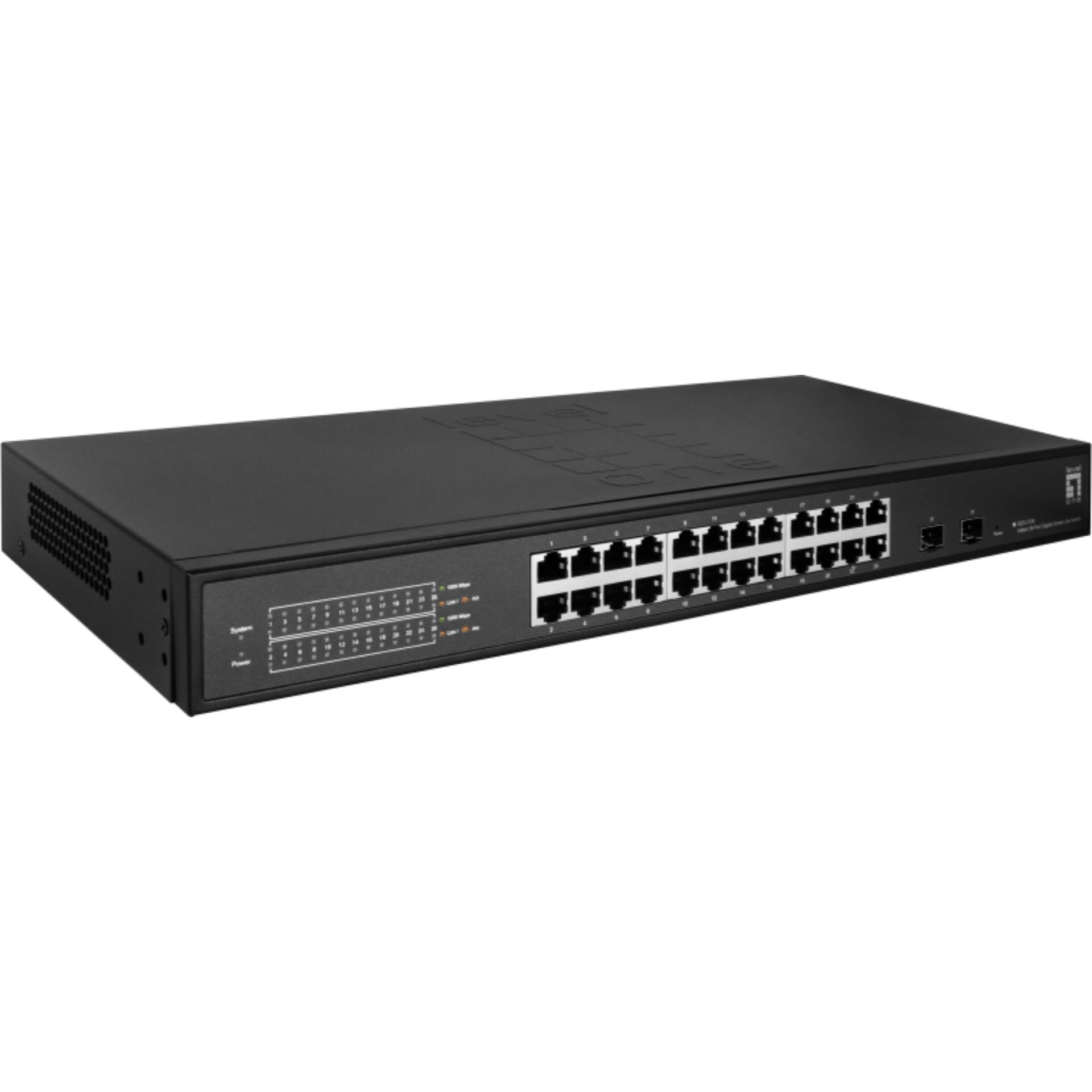 LevelOne Hilbert 26 Port Gigabit Smart Lite Switch  24 x Gigabit RJ45  2 x Gigabit SFP Switches