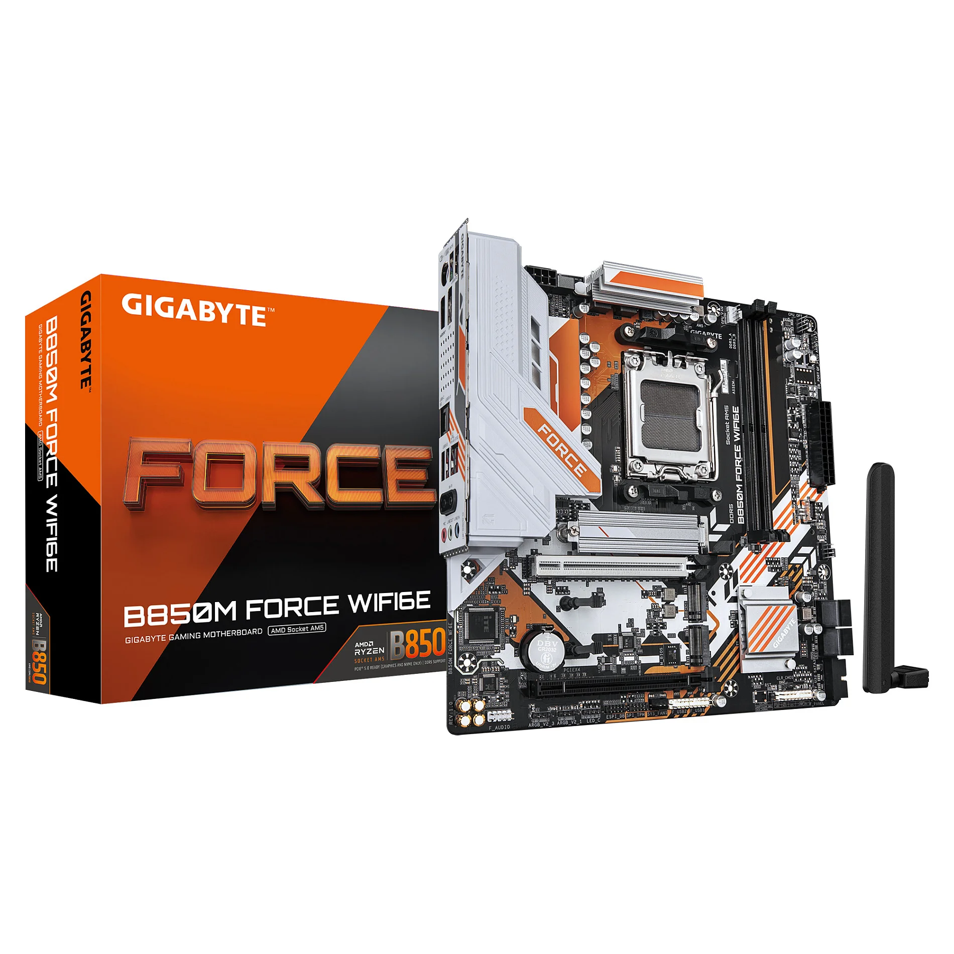 GIGABYTE B850M FORCE WIFI6E Mainboard   Unterstuetzt AMD Ryzen 9000 Serie Prozessoren  8 2 2 Phasen Digital VRM  bis zu 9600 MHz DDR5  OC   1 x PCIe 5 0 M 2   2 x PCIe 4 0 M 2  Wi Fi 6E  2 5 GbE LAN  USB 3 2 Gen 2 PC-Komponenten