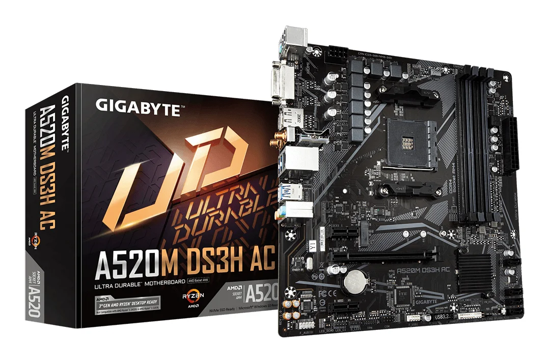GIGABYTE A520M DS3H AC Mainboard   AMD Ryzen 5000 Serie CPUs  5 3 Phasen VRM  bis zu 4733 MHz DDR5  OC   1xPCIe 3 0 M 2  GbE LAN  WIFI 5  USB 3 2 Gen 1 PC-Zubehoer
