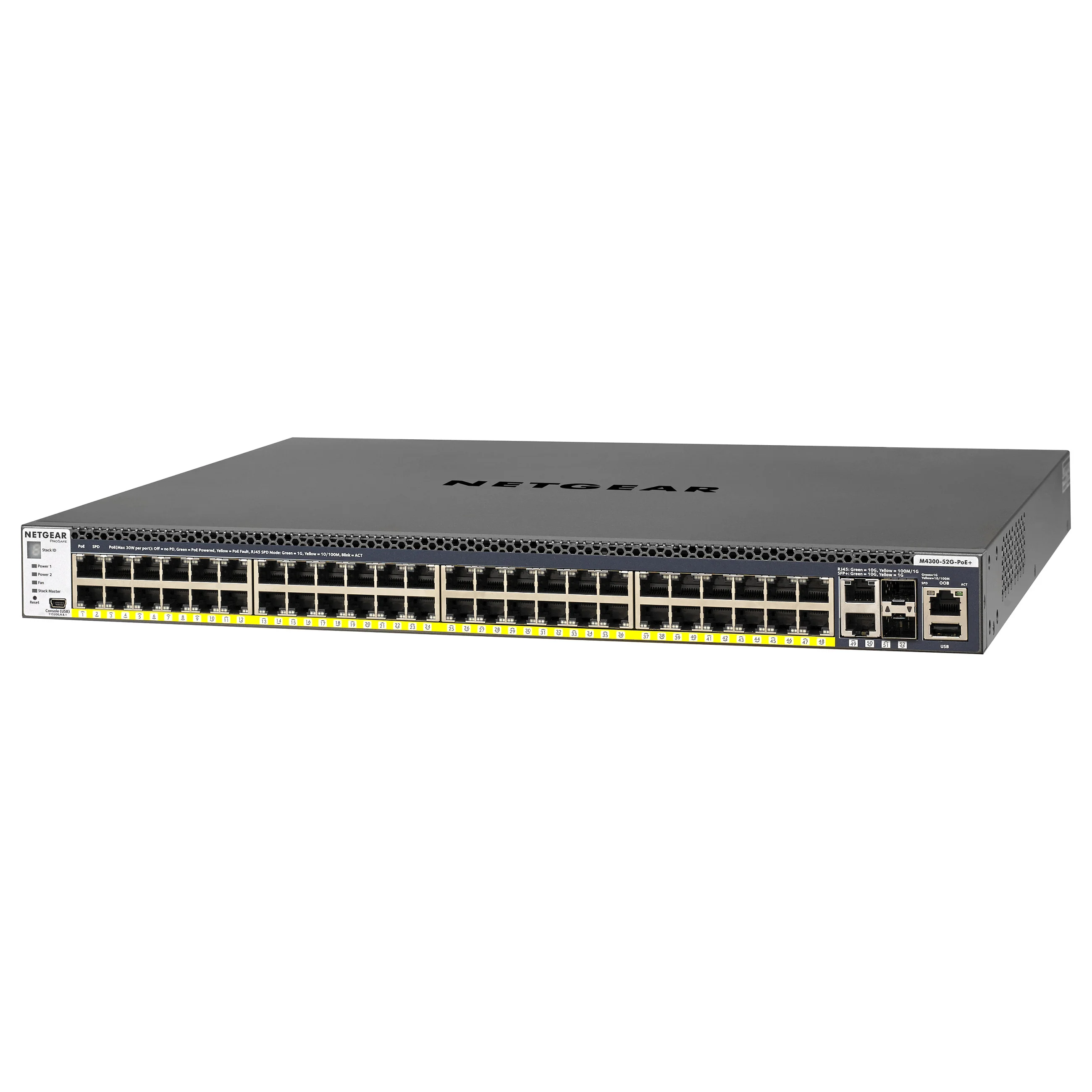 NETGEAR M4300 52G PoE  550W PSU Managed L2 L3 L4 Gigabit Ethernet  10 100 1000  Power over Ethernet  PoE  1U Schwarz Switches