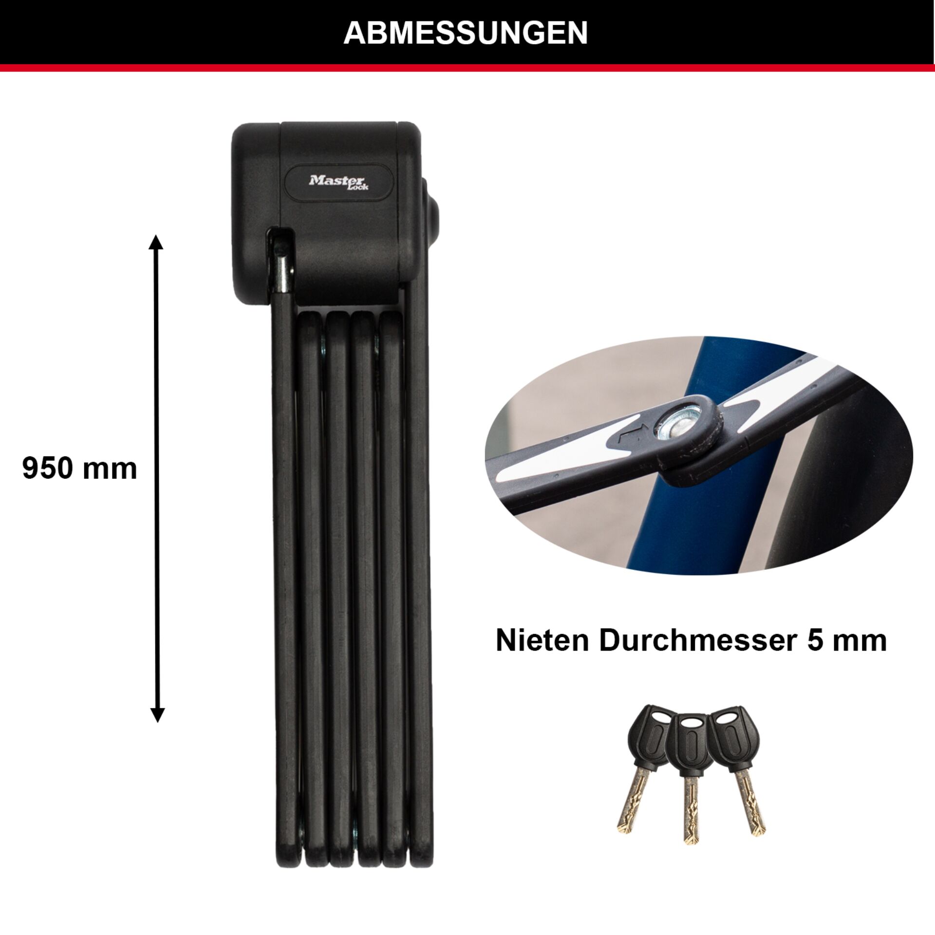Master Lock Faltschloss  VdS  mit Schluessel 8333EURDPRO Radsport