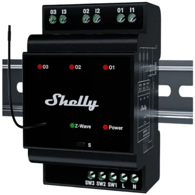 Shelly Relais Wave Hutschiene Pro 3 Relais max  48 A 3 Phasen 3x 16A Z Wave Smart Home Zubehoer