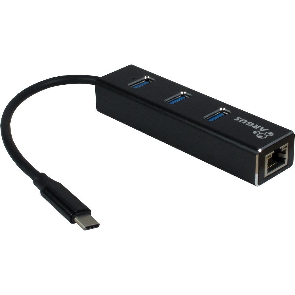 Inter Tech USB C HUB 3Port Argus IT 410 1x RJ45 Gigabit Lan passiv Black PC-Zubehoer