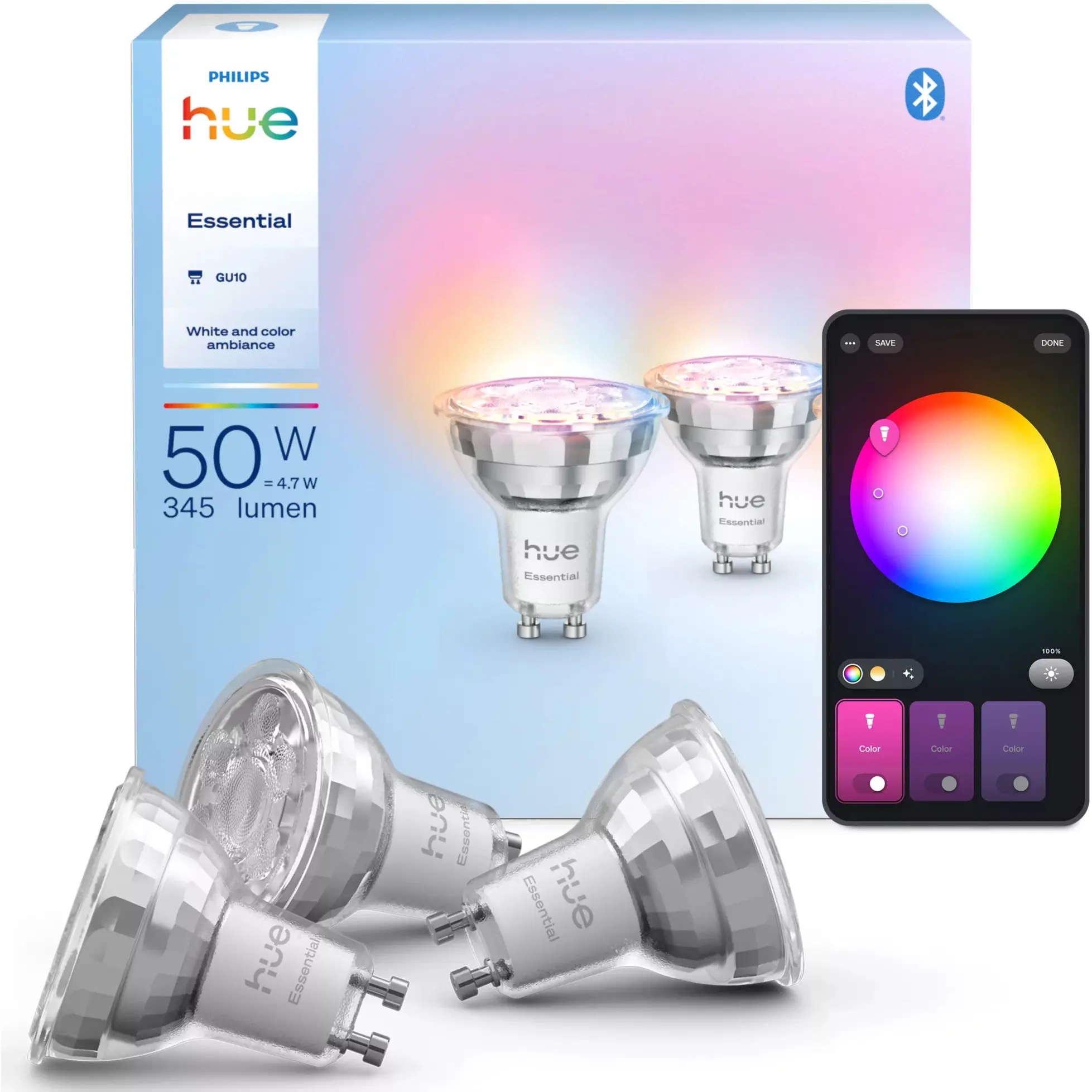 Philips Hue White and Color ambiance Essential GU10   Smarter Spot   345 lm   4 7 W   3er Pack Leuchtmittel & Lampen