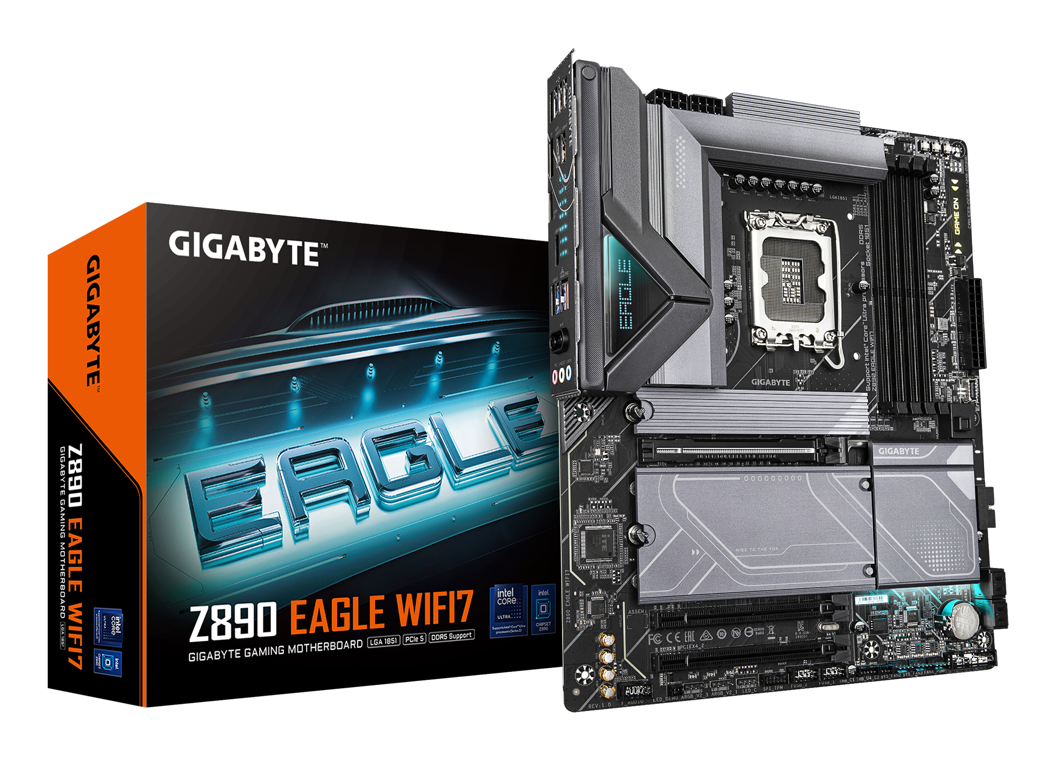 GIGABYTE Z890 EAGLE WIFI7 Mainboard   Unterstuetzt Intel Core Ultra  Serie 2  CPUs  14 1 2 Phasen VRM  bis zu 8800MHz DDR5  OC   1xPCIe 5 0   3xPCIe 4 0  Wi Fi 7  2 5GbE LAN  USB 4 PC-Zubehoer