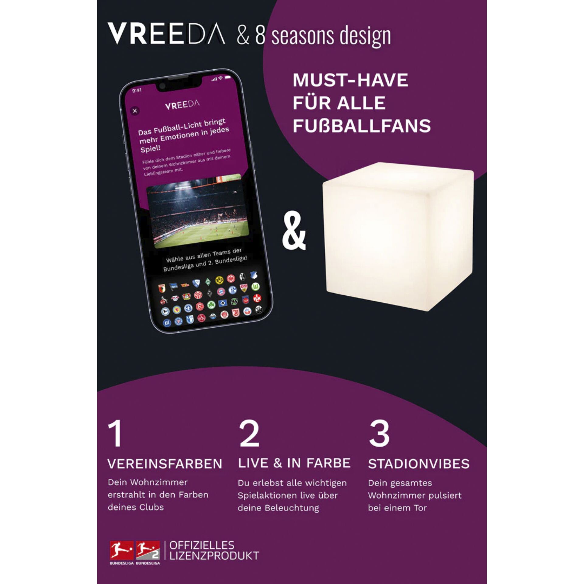 8seasons 8 seasons Leuchtwuerfel Outdoor 33cm Bluetooth Beleuchtung