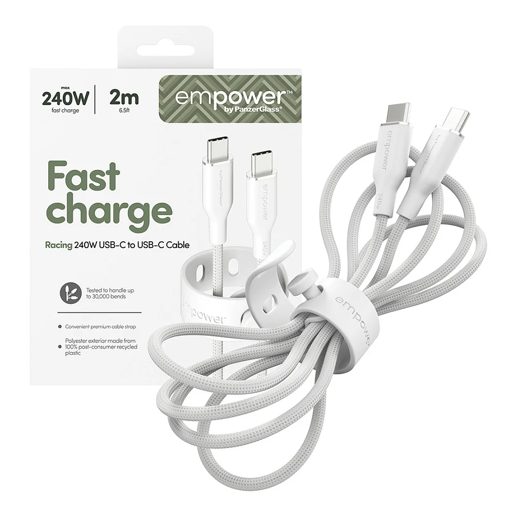 PanzerGlass empower  by   Racing 240W USB C to USB C Kabel   USB 2 0   2M   Silber Weiss Akkus Powerbanks & Kabel