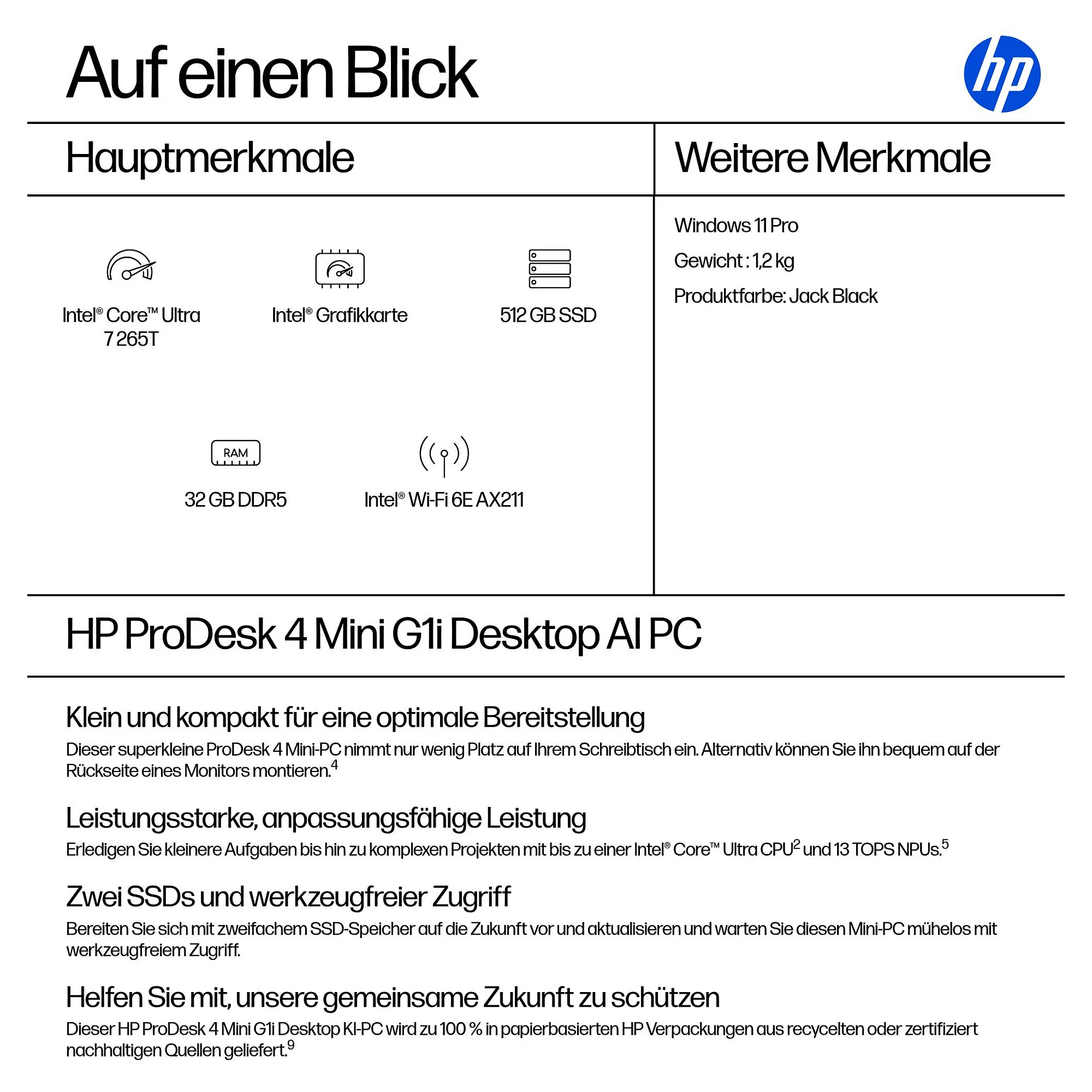 HP PRODESK 4 MINI G1I U7 265T PC-Zubehoer