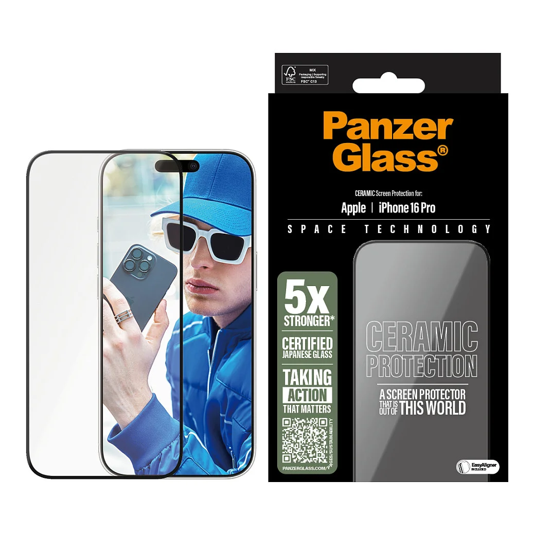 PanzerGlass   Ceramic Displayschutz iPhone 16 Pro   Ultra Wide Fit m  EasyAligner Notebook & Tablet Zubehoer