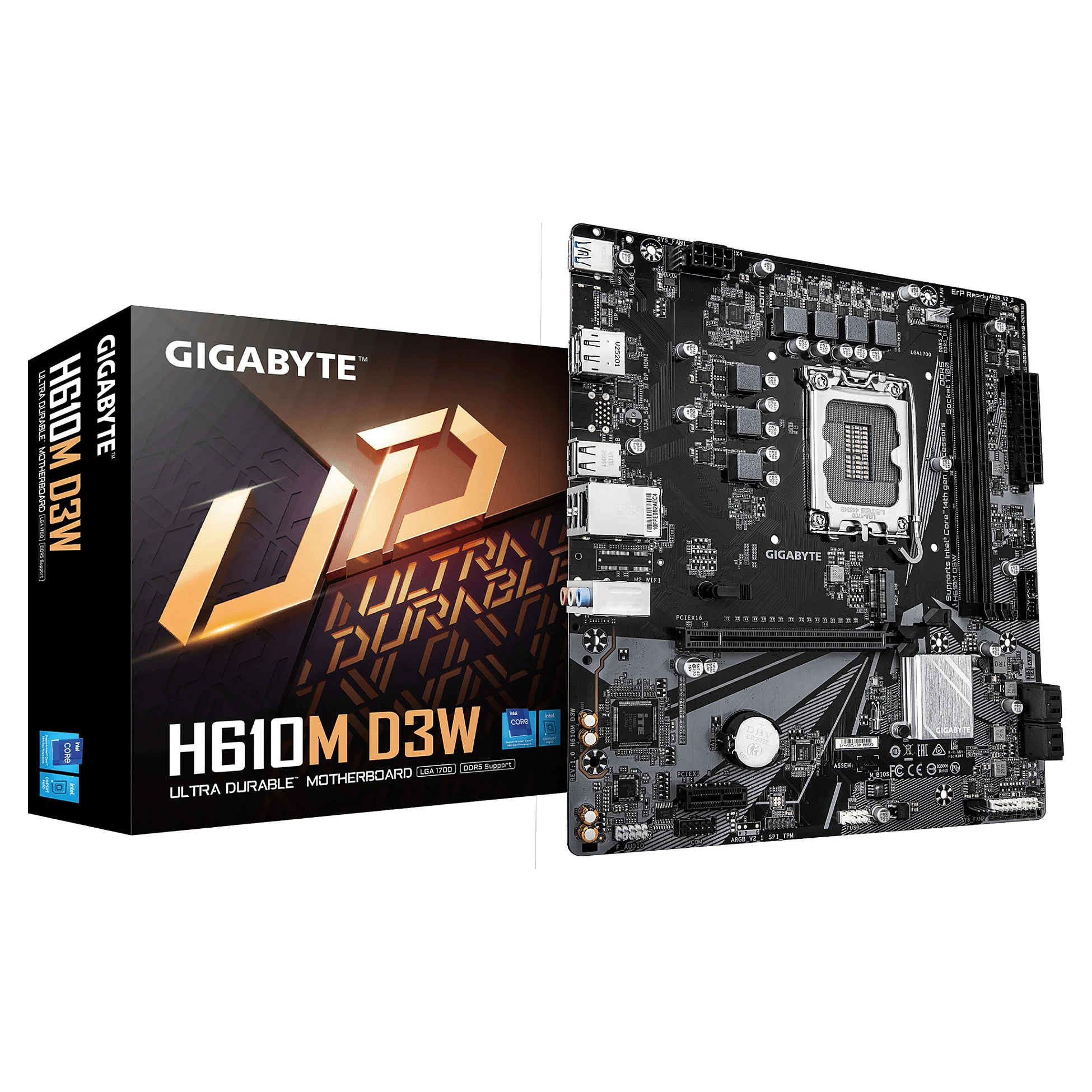 GIGABYTE H610M D3W Mainboard   Unterstuetzt Intel Core Prozessoren der 14  Generation  5 1 1 Phasen VRM  bis zu 5600MHz DDR5  1xPCIe 3 0 M 2  1GbE LAN  USB 3 2 Gen 1 PC-Komponenten