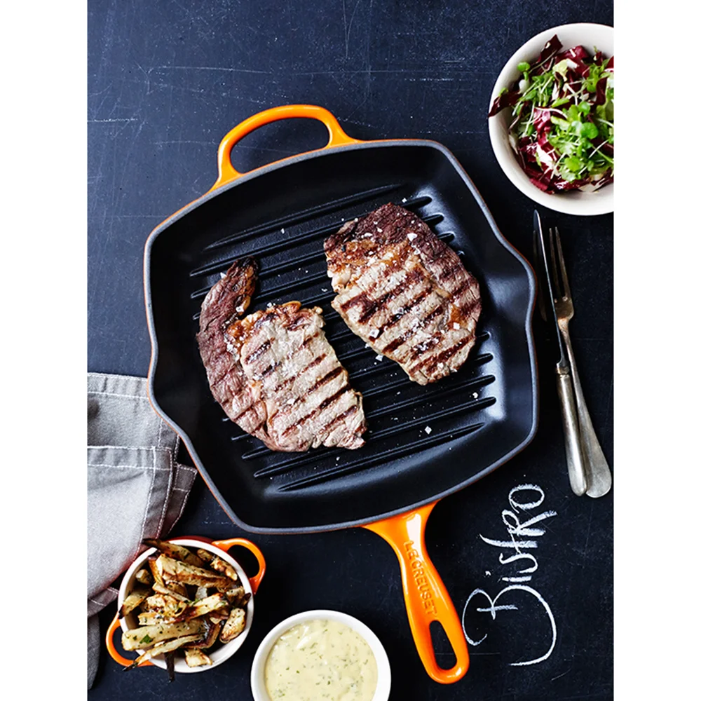 Le Creuset Grillpfanne Gusseisen Quad  Ofenrot 26 cm Speisenzubereitung