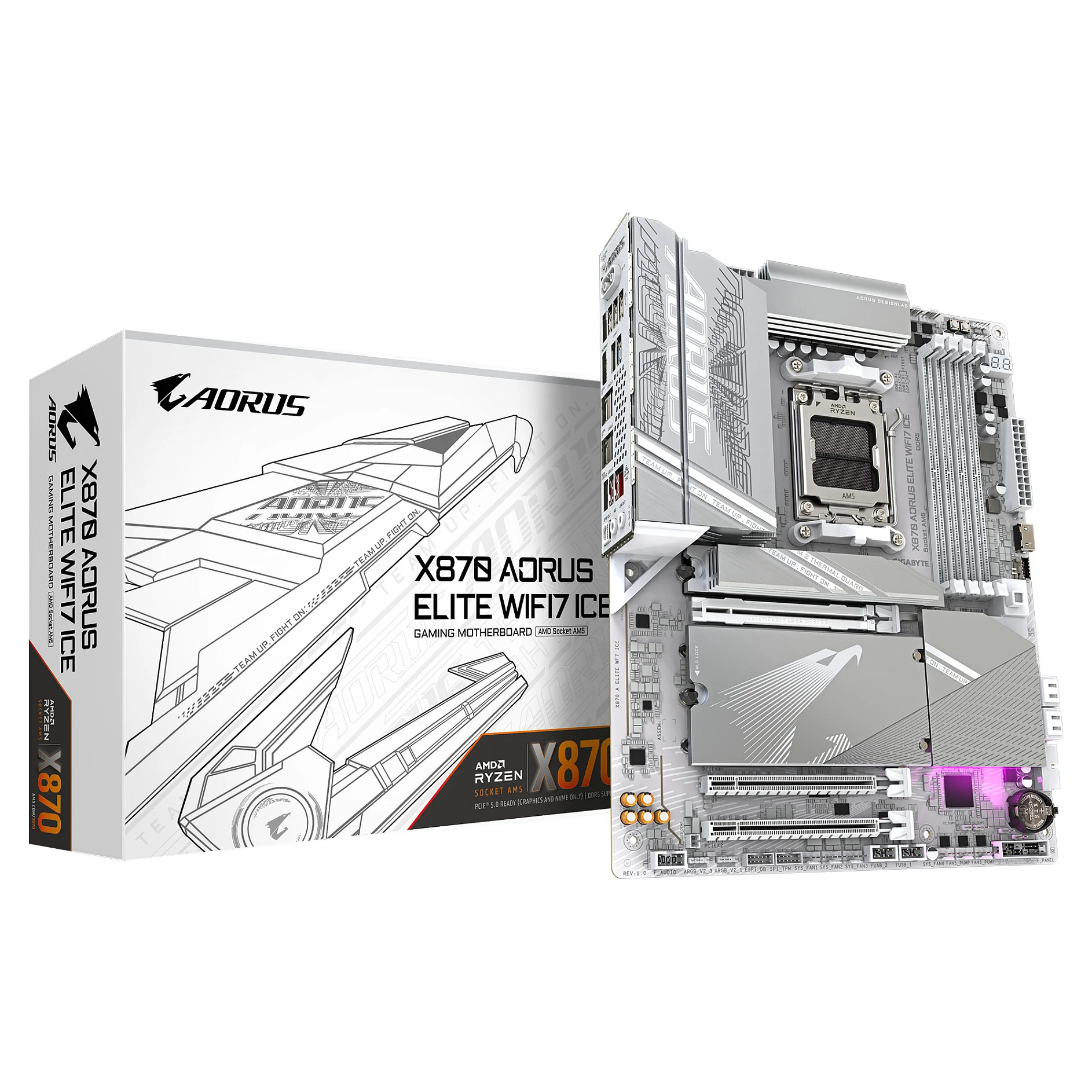 GIGABYTE X870 AORUS ELITE WIFI7 ICE Mainboard   Unterstuetzt AMD Ryzen 9000 CPUs  16 2 2 Phasen Digitales VRM  bis zu 8200MHz DDR5  OC   3xPCIe 5 0   1xPCIe 4 0  Wi Fi 7  2 5GbE LAN  USB 4 PC-Zubehoer
