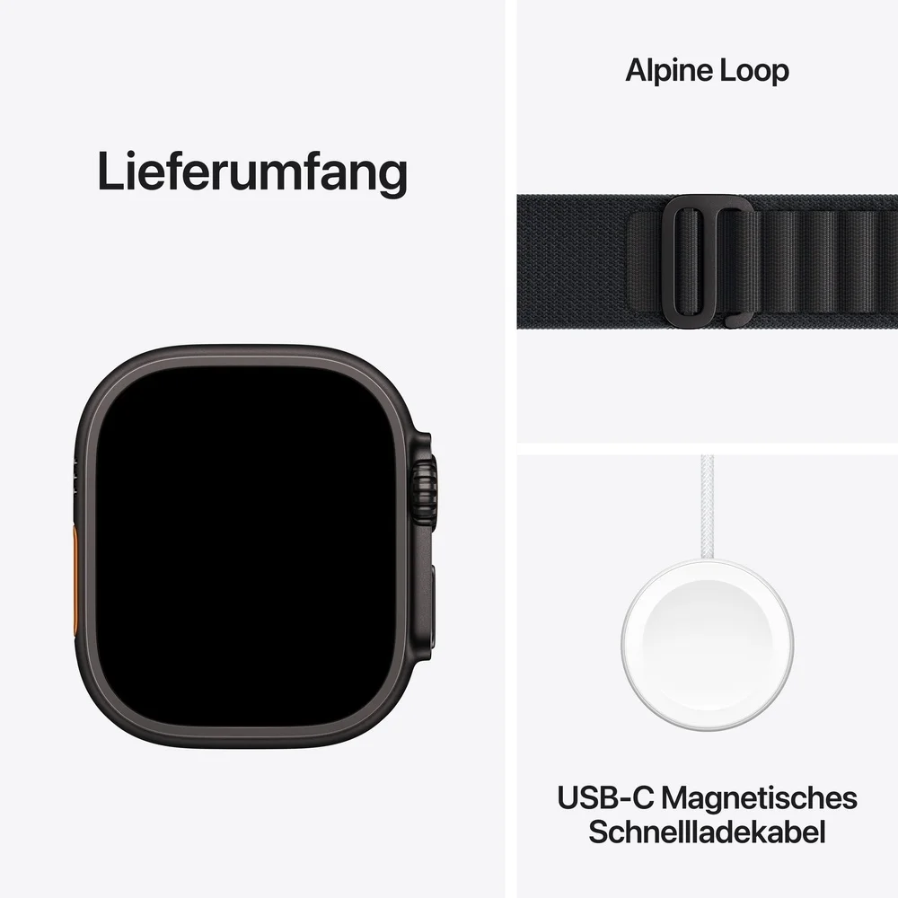 Apple Watch Ultra 3 Titanium Schwarz  GPS Cellular  49 mm  Alpine Loop Schwarz L Smartwatches & Fitnesstracker