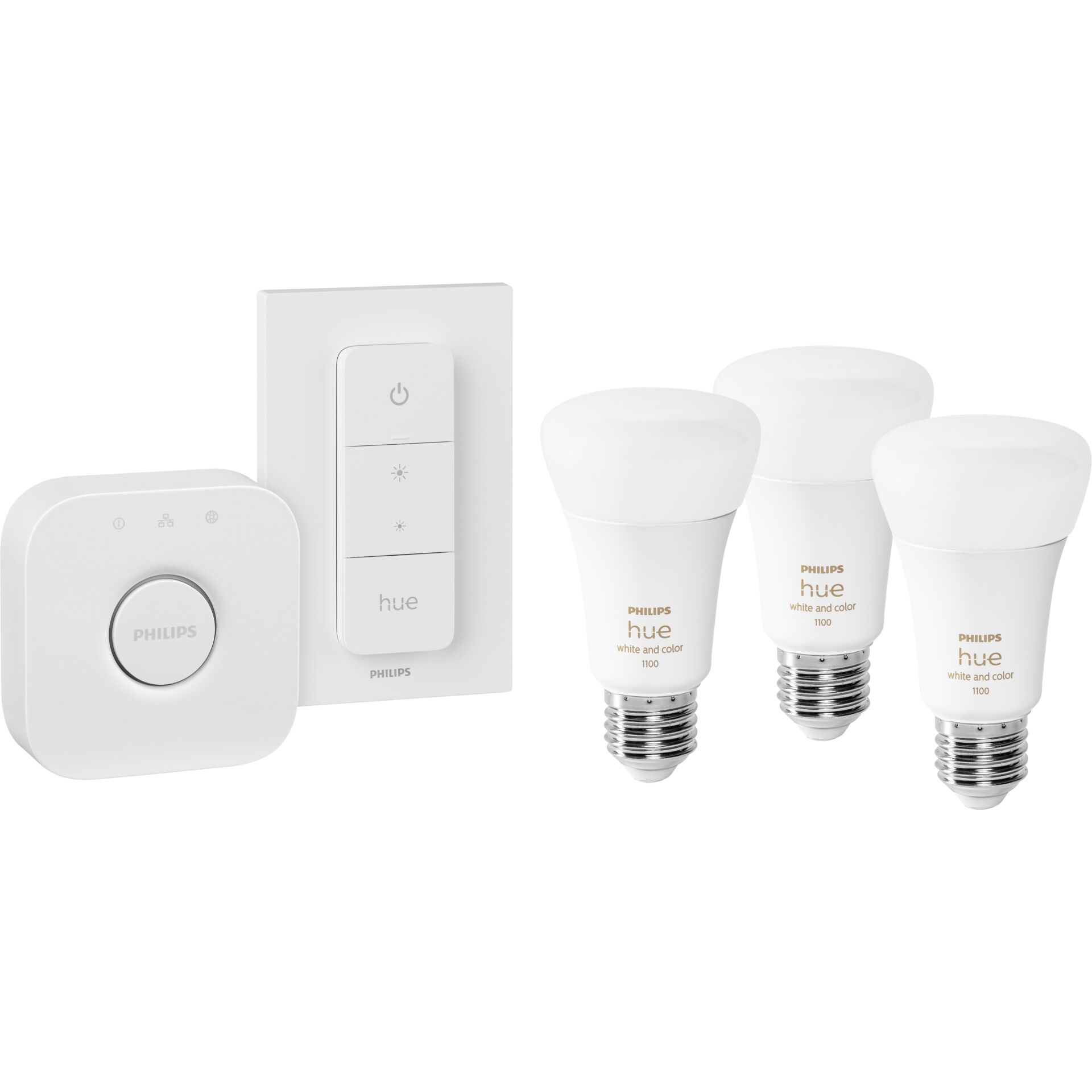 Philips Hue White and Color ambiance Starter Set  E27   Lampe A60 Dreierpack   Dimmschalter Leuchtmittel