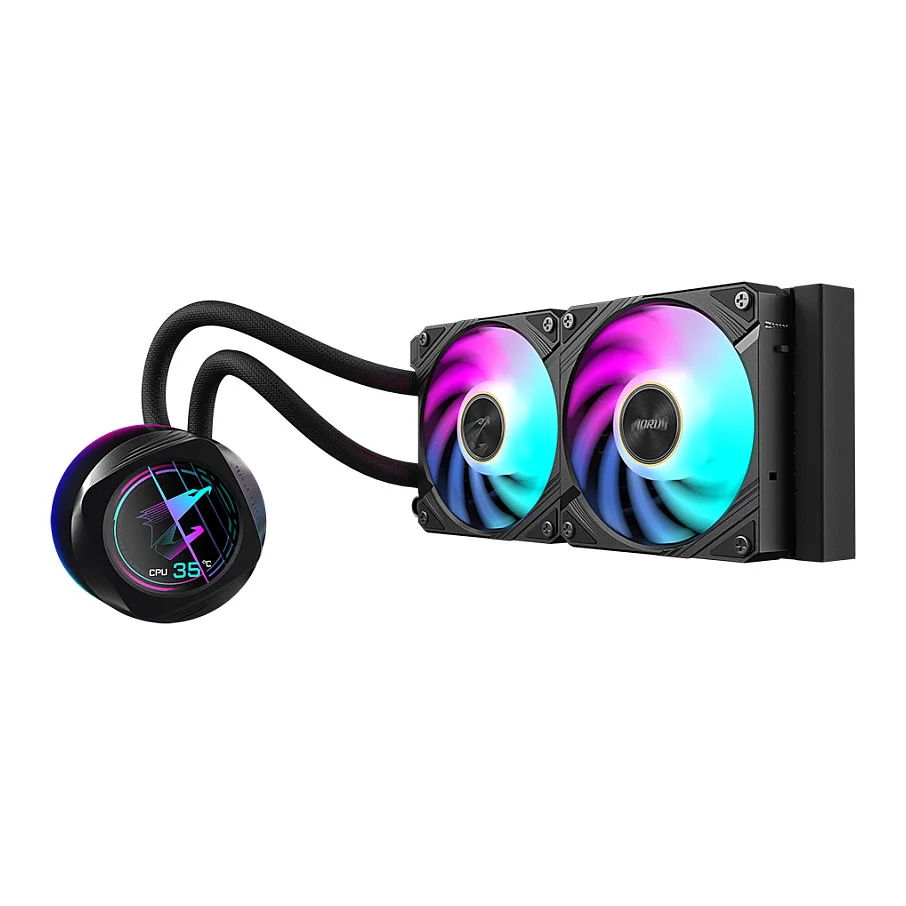 GIGABYTE AORUS WATERFORCE X II 240 AIO Fluessigkeits CPU Kuehler   2x120mm ARGB Luefter  Vollfarb LCD  DAISY CHAIN  kompatibel mit Intel LGA 1851 und AMD AM5 PC-Zubehoer