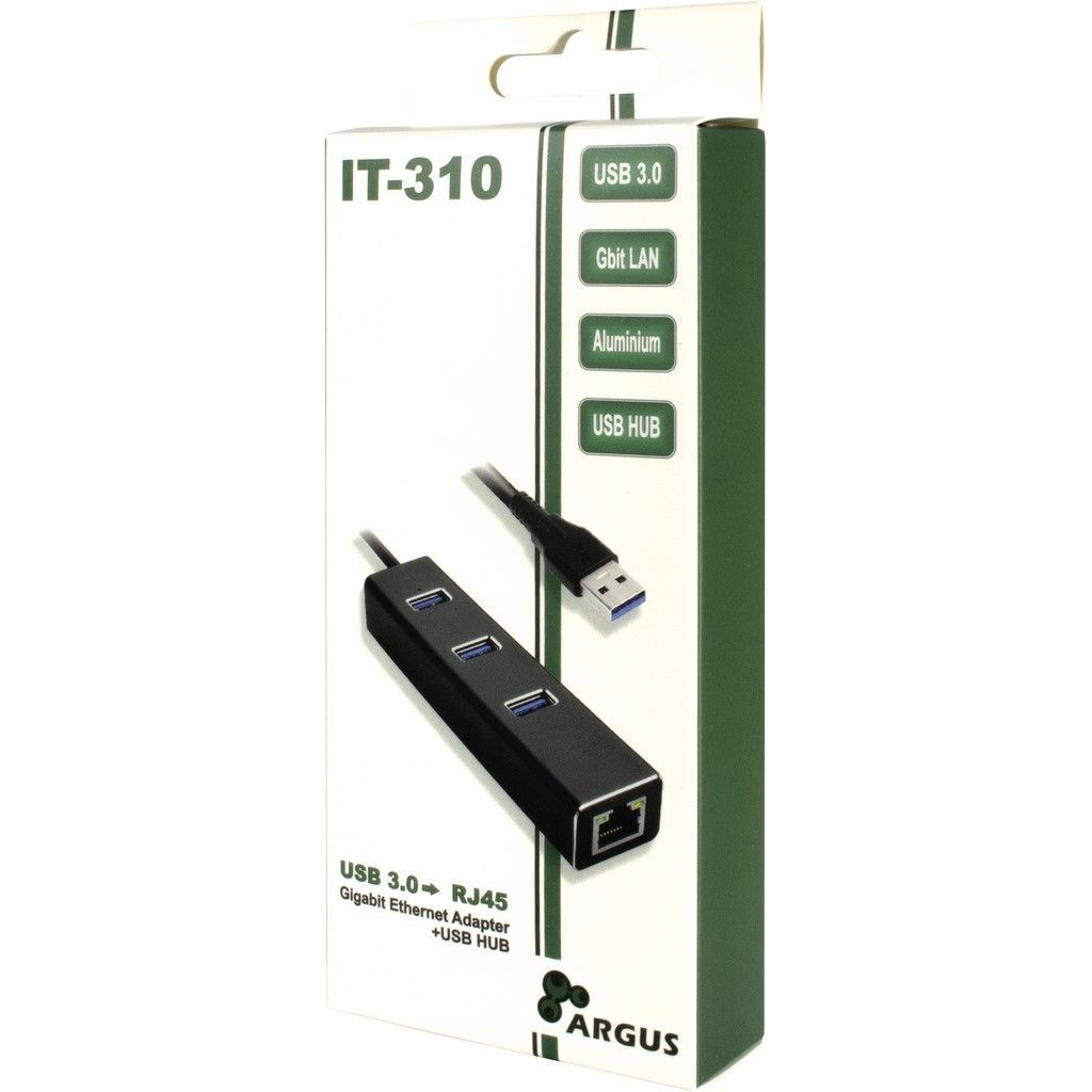 Inter Tech USB3 0 HUB 3Port Argus IT 310 1x RJ45 Gigabit Lan passiv Black PC-Zubehoer