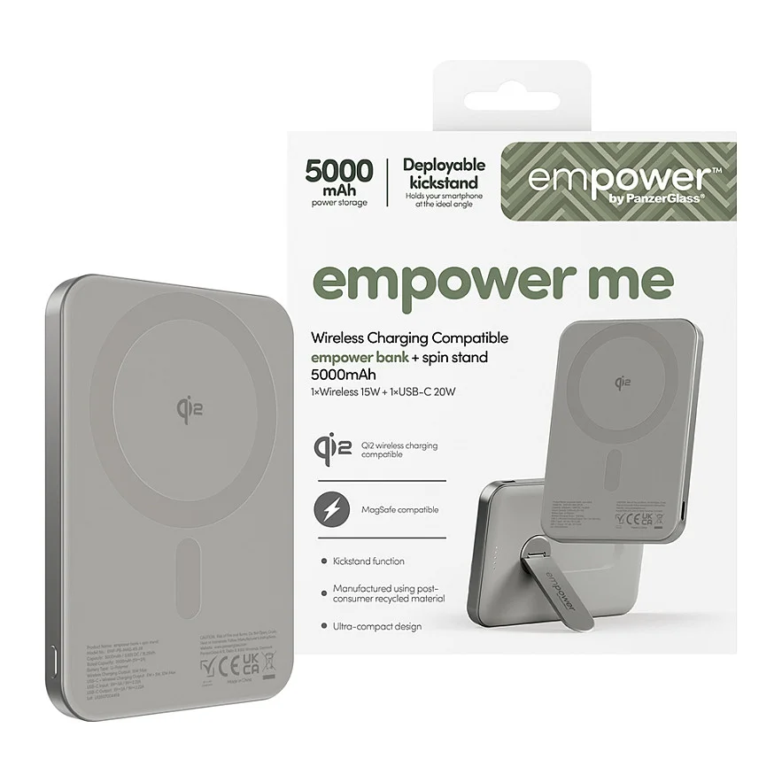 PanzerGlass empower  by   empower  Bank m  Spin Stand   5000mAh   Titanium Akkus Powerbanks & Kabel