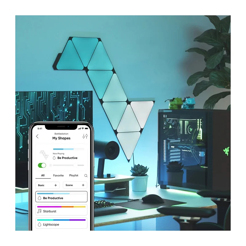 Nanoleaf Shapes Triangles Ultra Black Edition Starter Kit 9er Pack   Smarte LED Lichter   App Steuerung   Farbwechsel Dekoleuchten Smart Home Starter-Sets