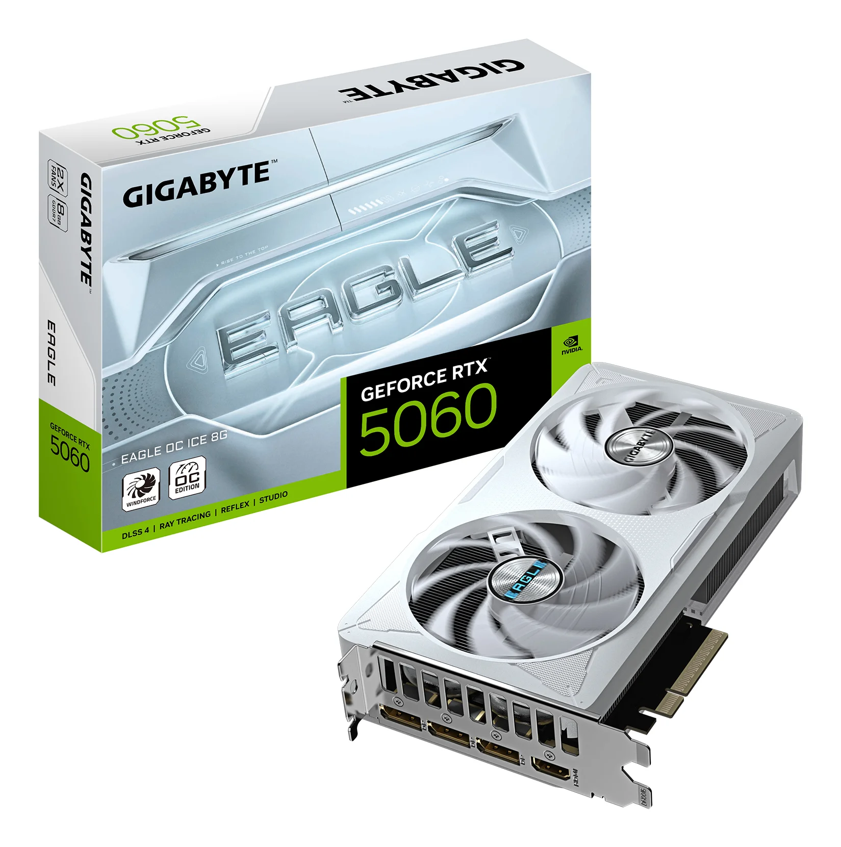 GIGABYTE GeForce RTX 5060 EAGLE OC ICE 8G Grafikkarte   8GB GDDR7  128bit  PCI E 5 0  2550 MHz Kerntakt  3 x DisplayPort  1 x HDMI  GV N5060EAGLEOC ICE 8GD PC-Zubehoer