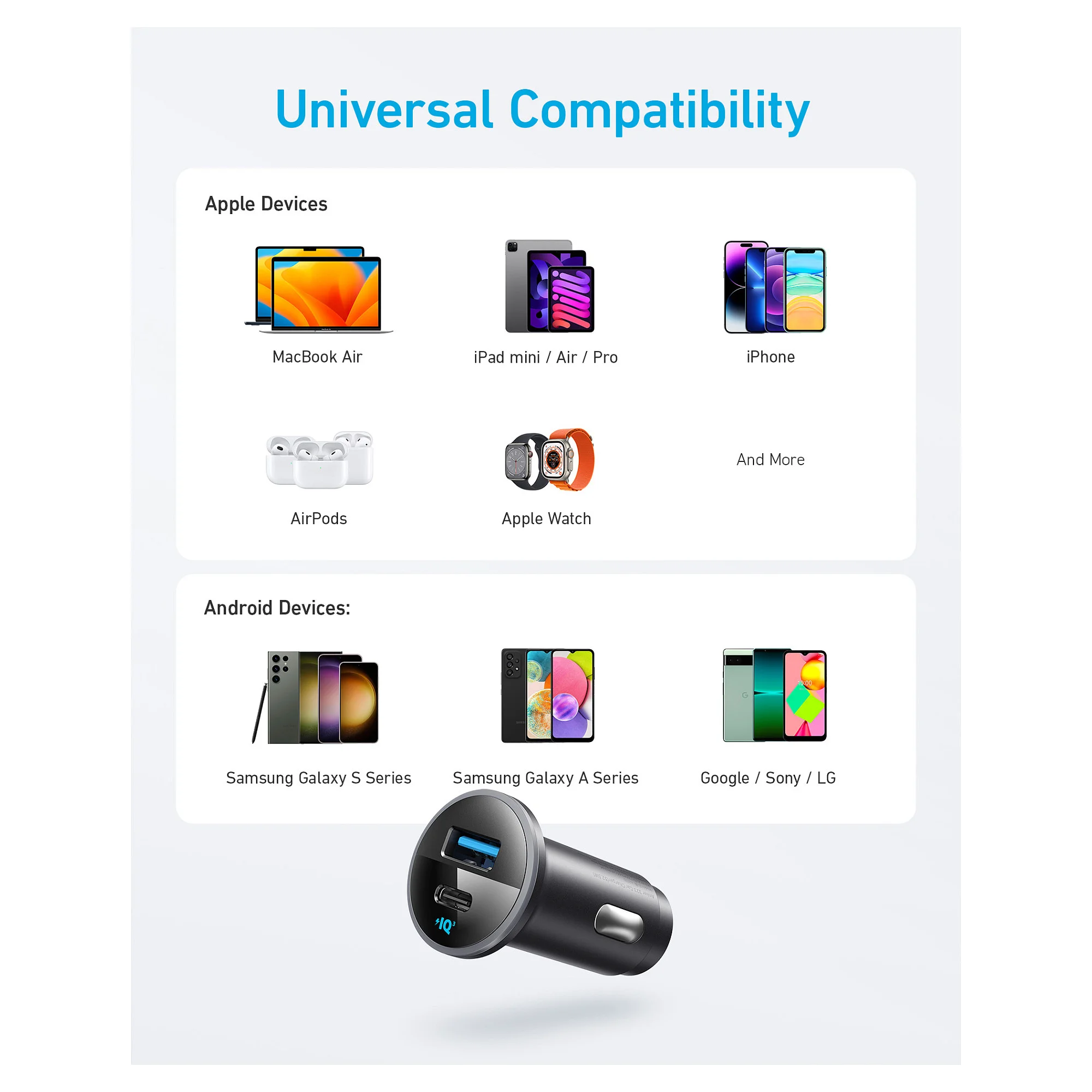 Anker Innovations 323   Auto Netzteil   52 5 Watt   3 A   IQ 3 0  Fast Charge   2 Ausgabeanschlussstellen  USB  24 pin USB C  Notebook & Tablet Zubehoer