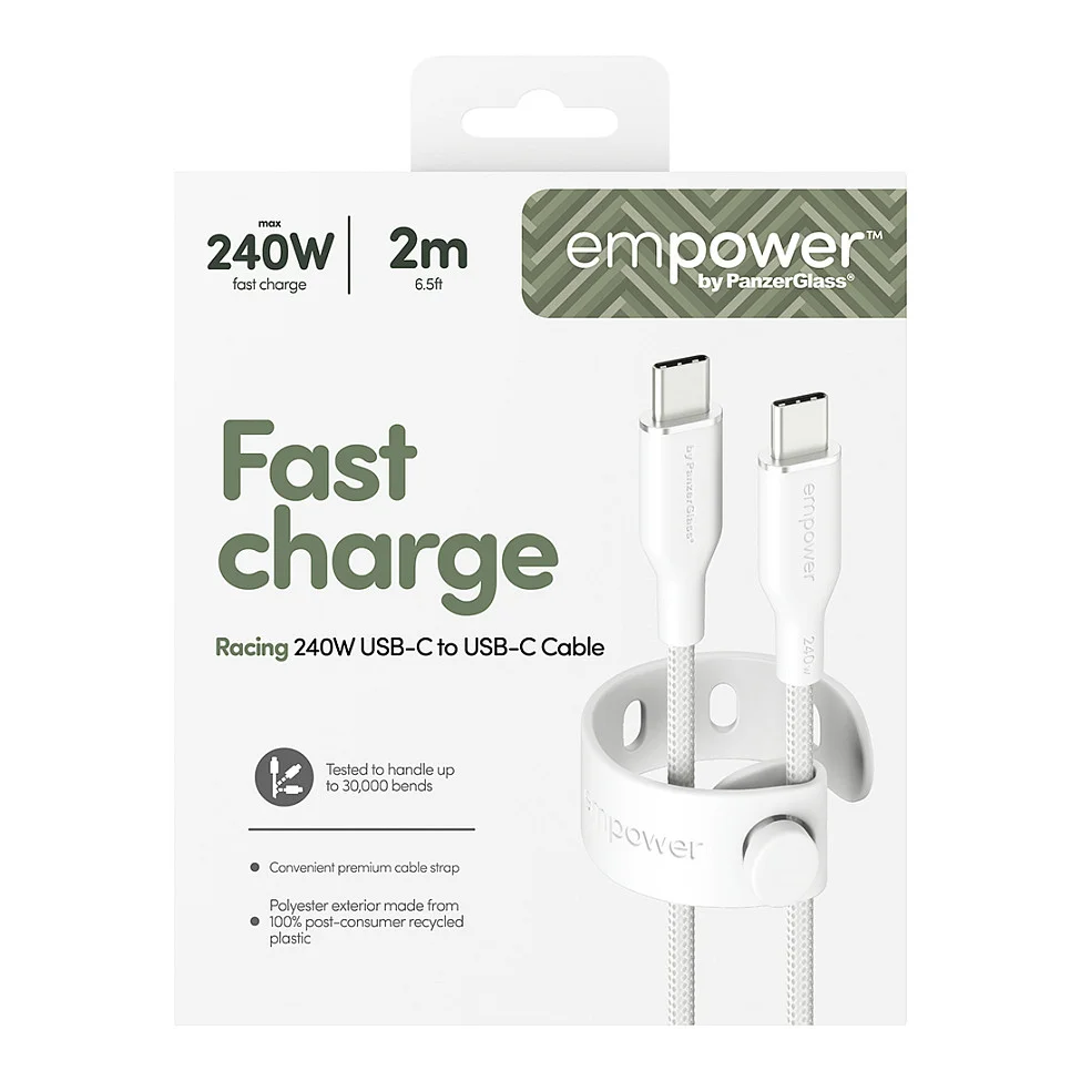 PanzerGlass empower  by   Racing 240W USB C to USB C Kabel   USB 2 0   2M   Silber Weiss Akkus Powerbanks & Kabel