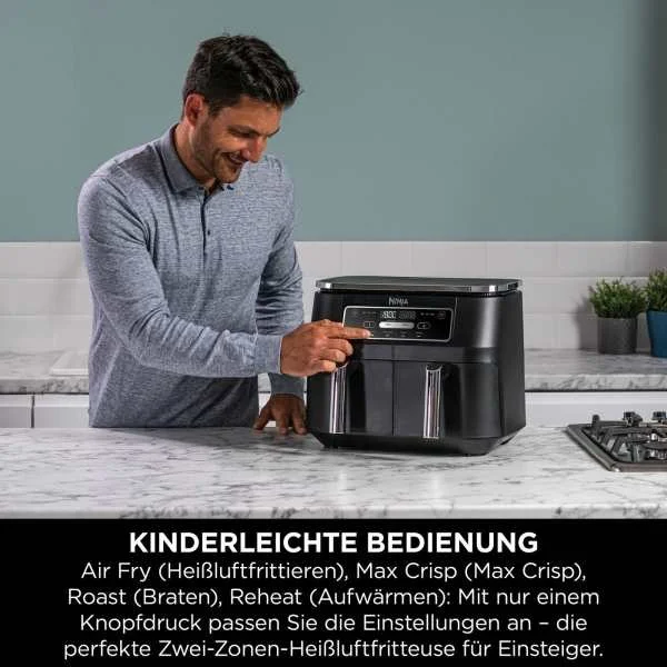 Ninja AF200EU Foodi 4 in 1 Dual Zone Heissluftfritteuse Kuechenkleingeraete