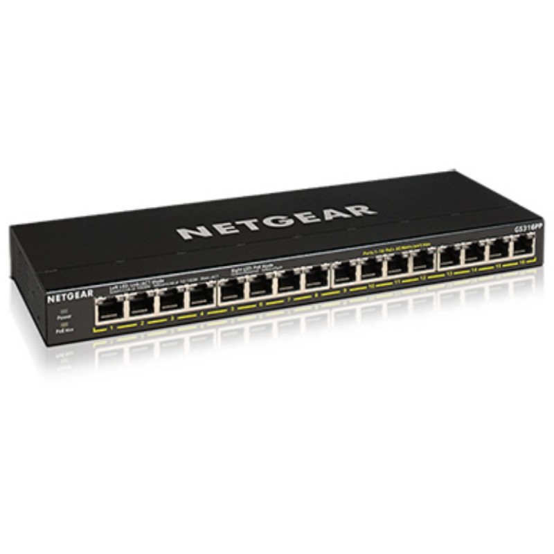 NETGEAR GS316PP Unmanaged Gigabit Ethernet  10 100 1000  Power over Ethernet  PoE  Schwarz Netzwerk