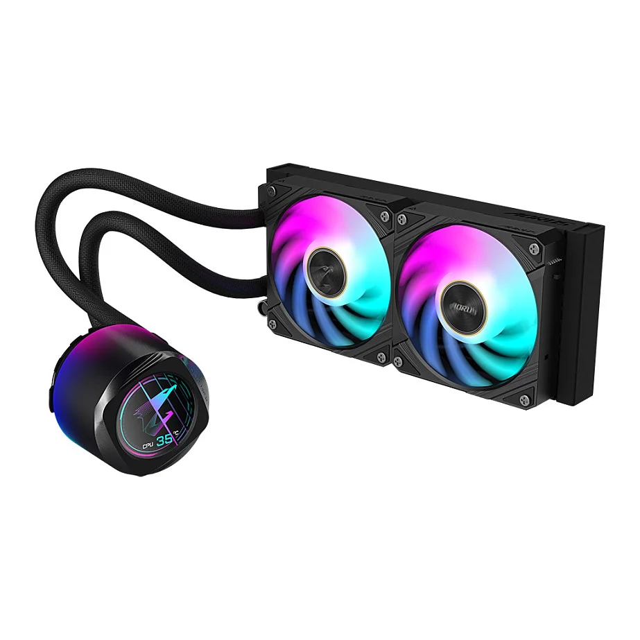 GIGABYTE AORUS WATERFORCE X II 240 AIO Fluessigkeits CPU Kuehler   2x120mm ARGB Luefter  Vollfarb LCD  DAISY CHAIN  kompatibel mit Intel LGA 1851 und AMD AM5 PC-Zubehoer